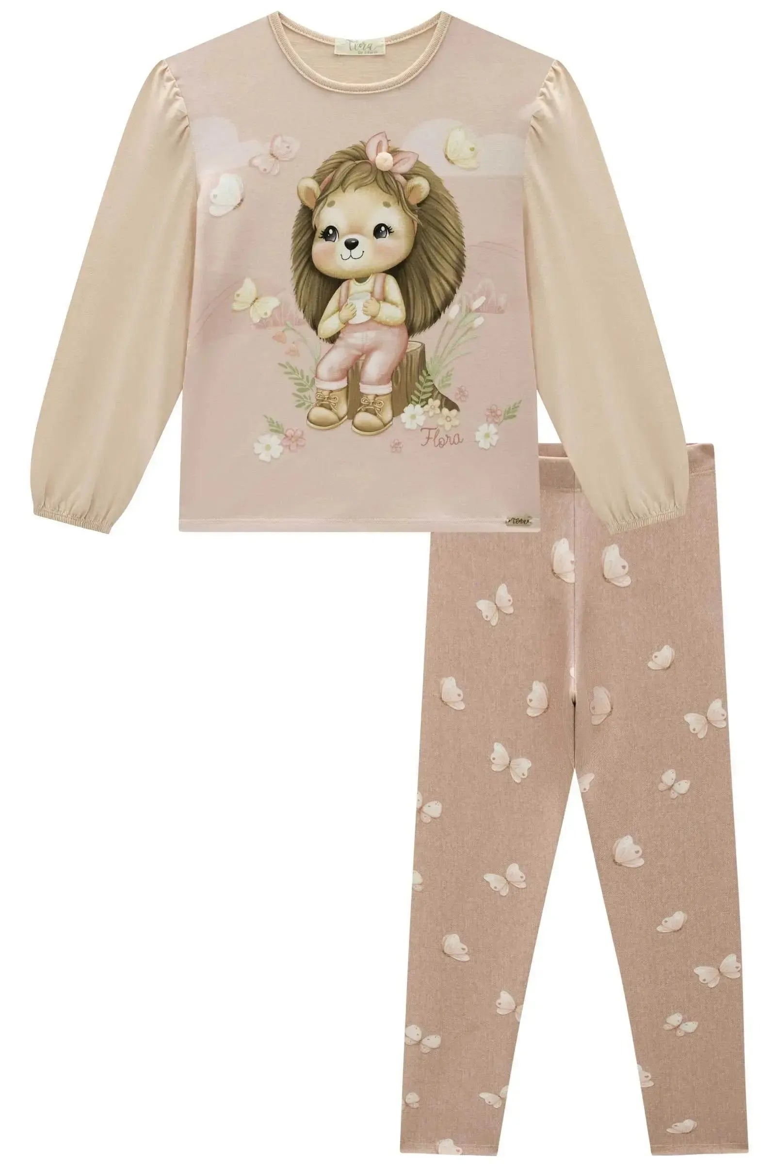 Conjunto de Blusa Alongada em Meia Malha com Calça Legging em Fly Tech 89425 Infanti Infantil Menina