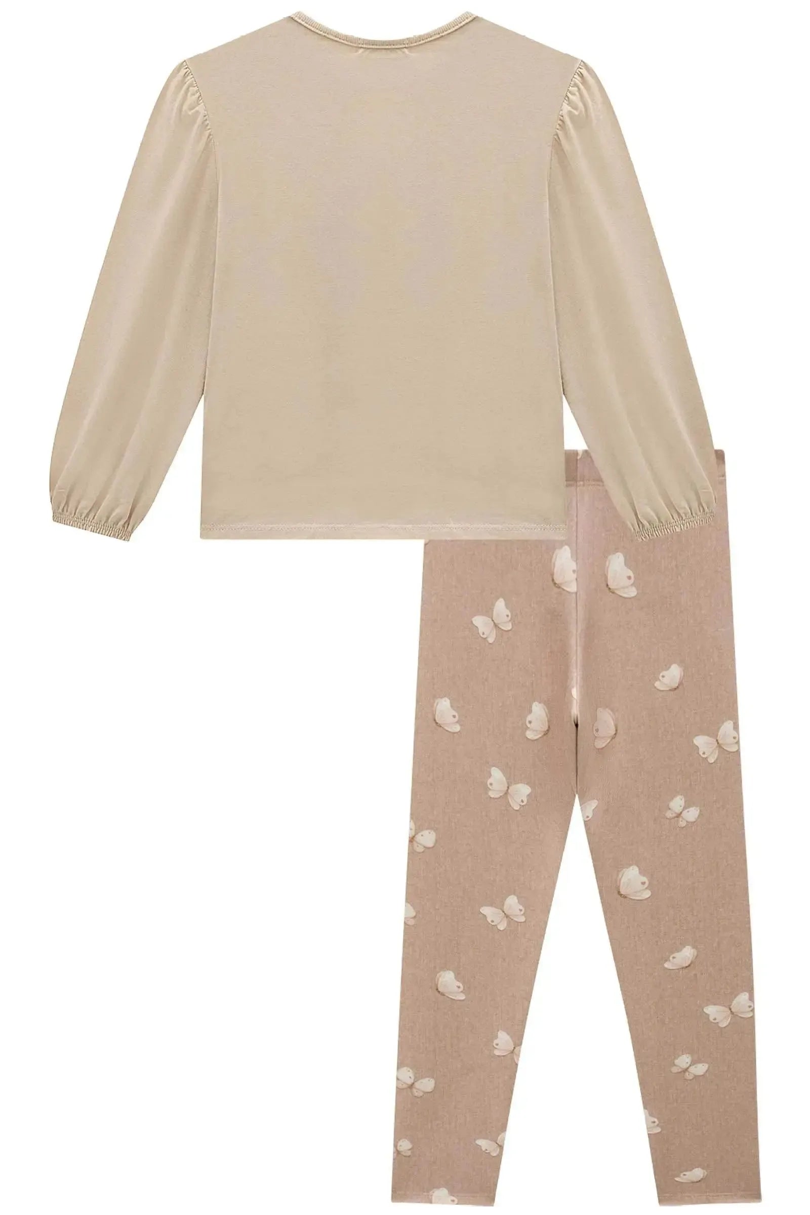 Conjunto de Blusa Alongada em Meia Malha com Calça Legging em Fly Tech 89425 Infanti Infantil Menina