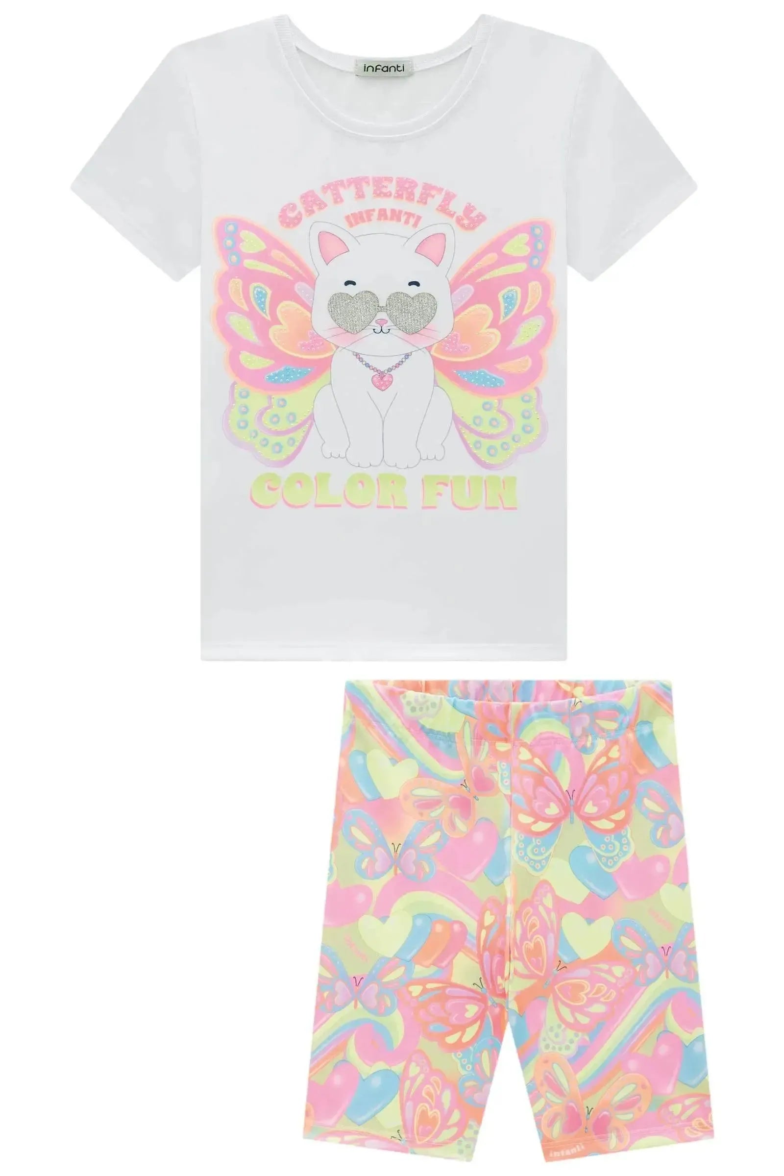 Conjunto de Blusa Alongada em Meia Malha e Bermuda Biker em Malha Power 95319 Infanti Infantil Menina