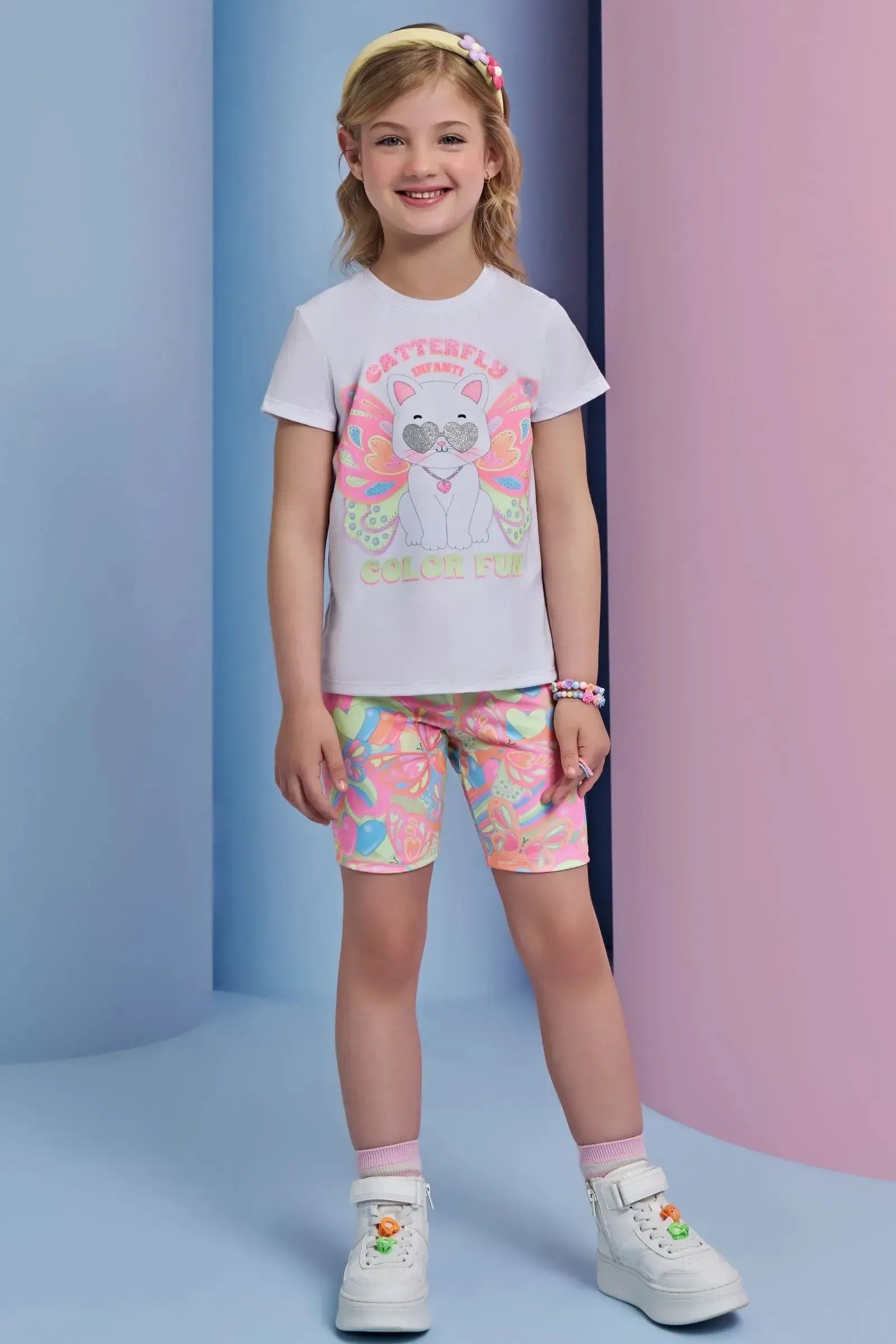 Conjunto de Blusa Alongada em Meia Malha e Bermuda Biker em Malha Power 95319 Infanti Infantil Menina