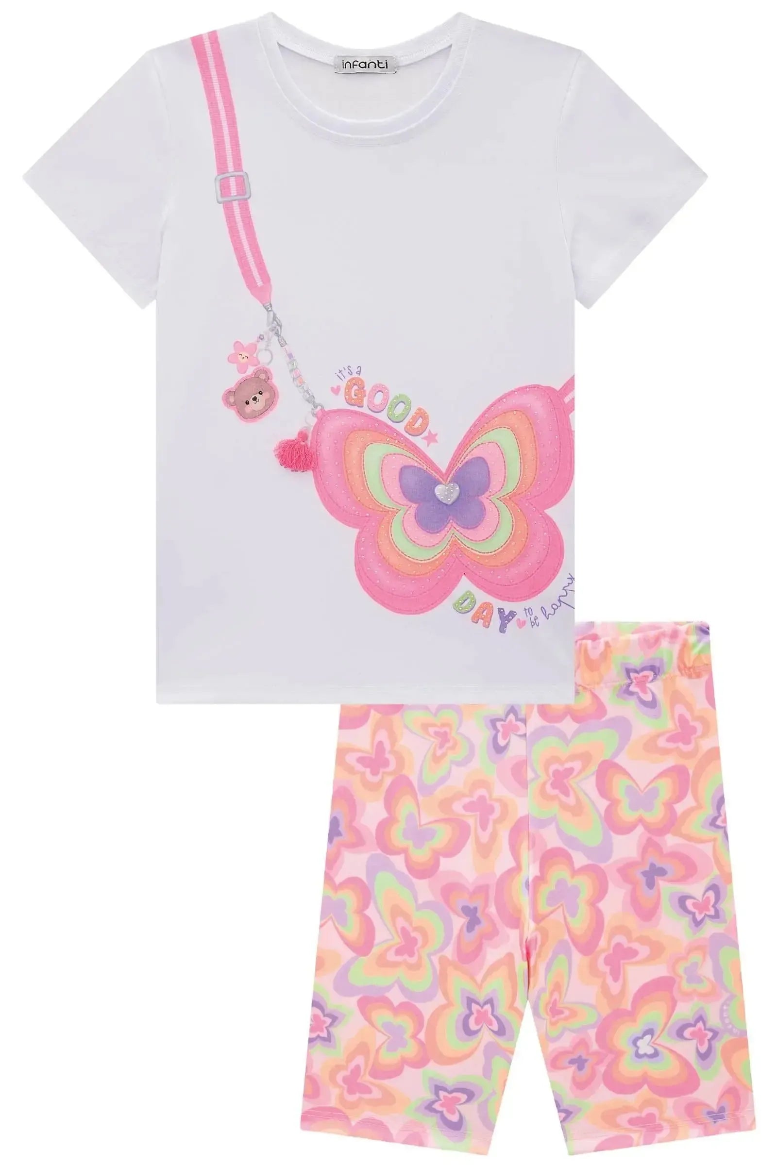 Conjunto de Blusa Alongada em Meia Malha e Biker em Malha Power 83448 Infanti Infantil Menina