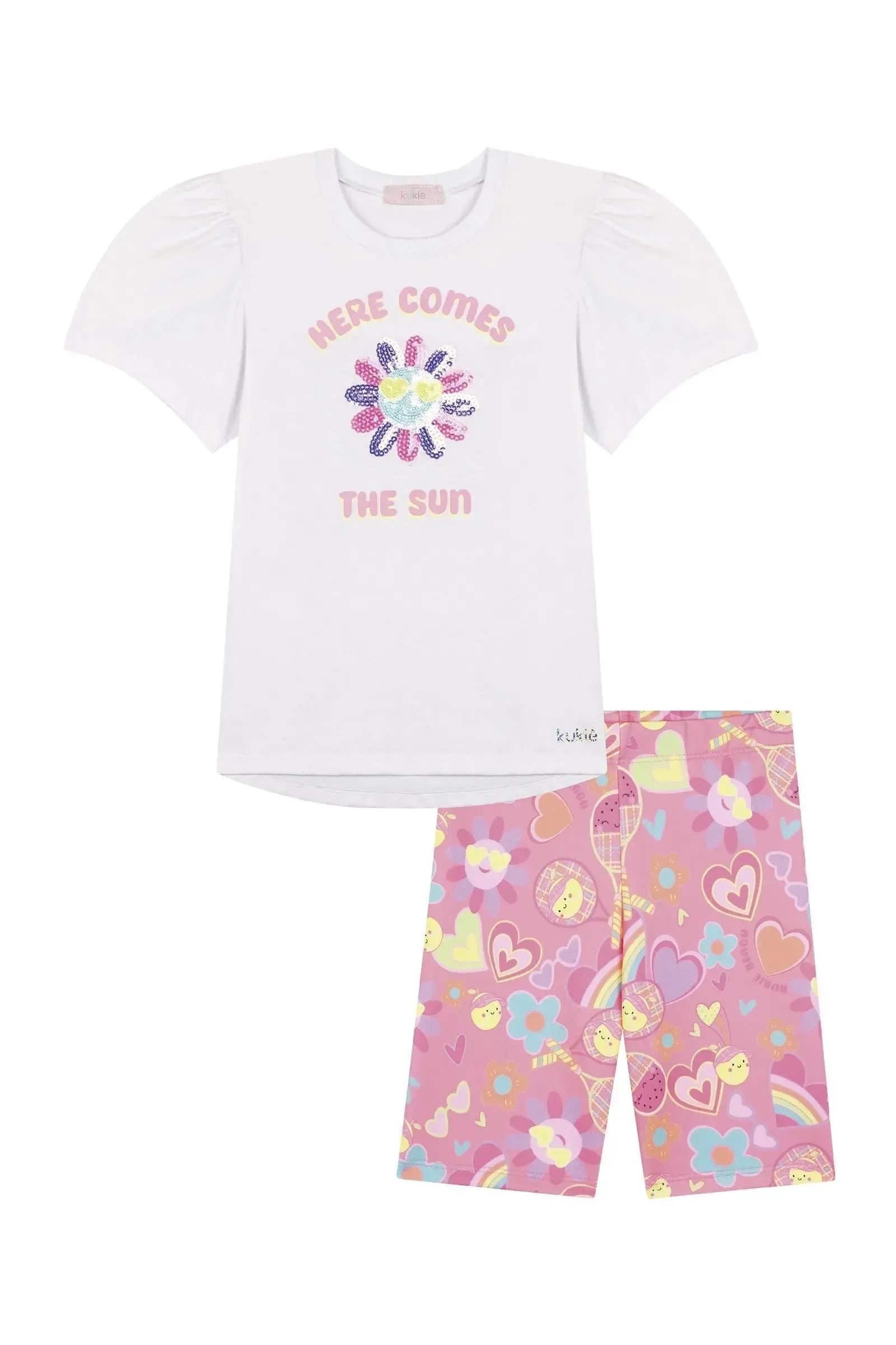 Conjunto de Blusa Alongada em Meia Malha e Biker em Malha Power 87661 Kukiê Infantil Menina