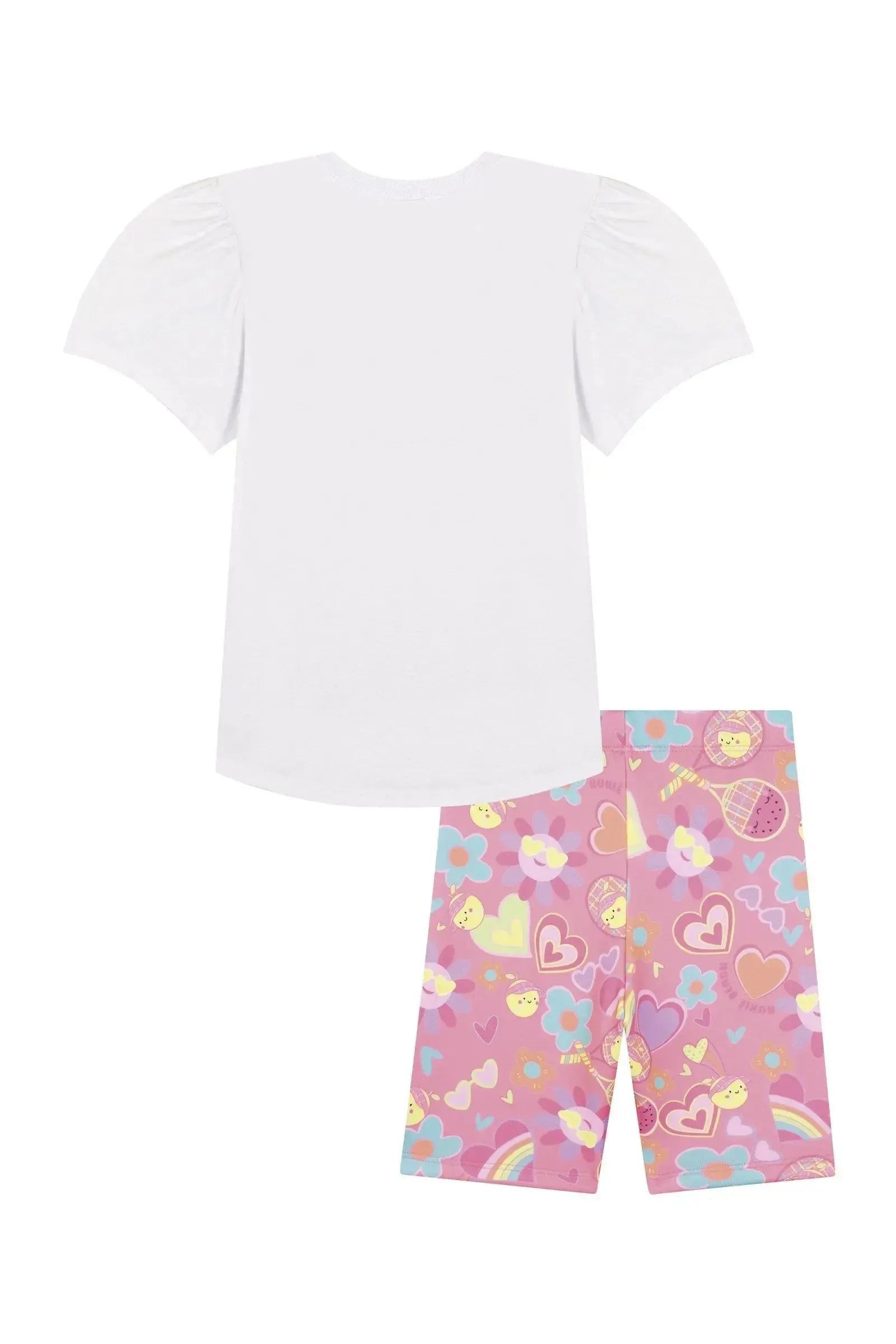 Conjunto de Blusa Alongada em Meia Malha e Biker em Malha Power 87661 Kukiê Infantil Menina
