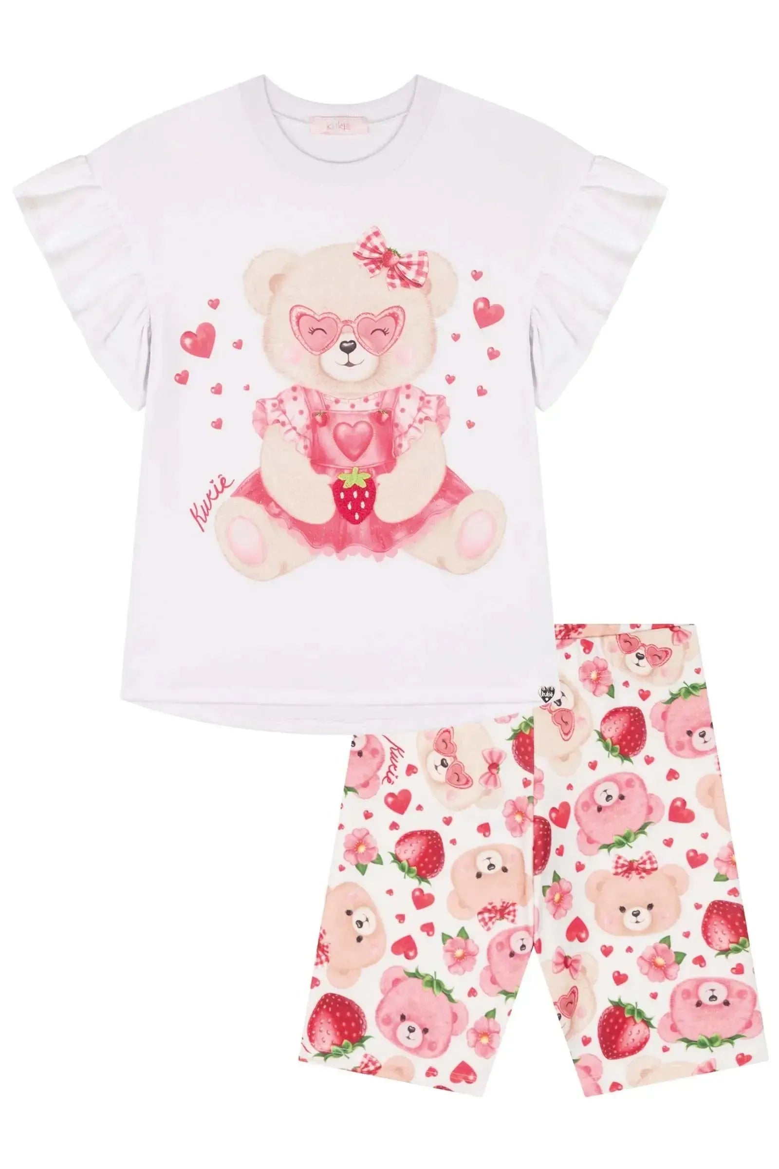 Conjunto de Blusa Alongada em Meia Malha e Biker em Molecotton 83561 Kukiê Infantil Menina
