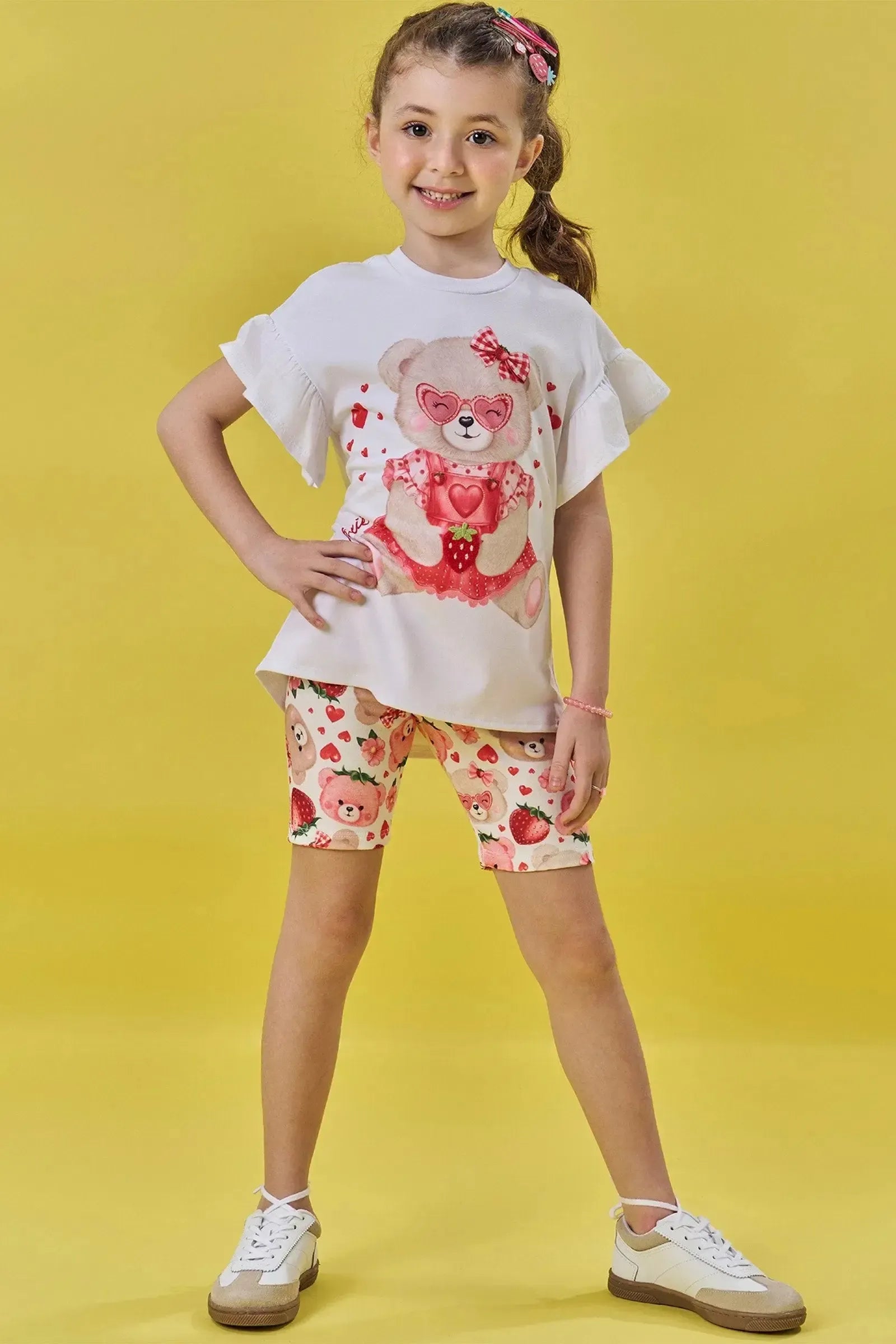 Conjunto de Blusa Alongada em Meia Malha e Biker em Molecotton 83561 Kukiê Infantil Menina