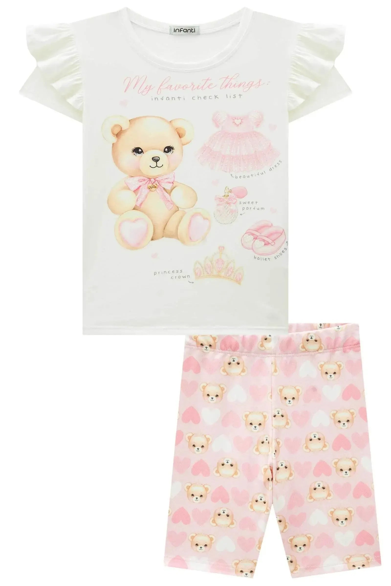 Conjunto de Blusa Alongada em Meia Malha e Biker em Molecotton 84311 Infanti Infantil Menina