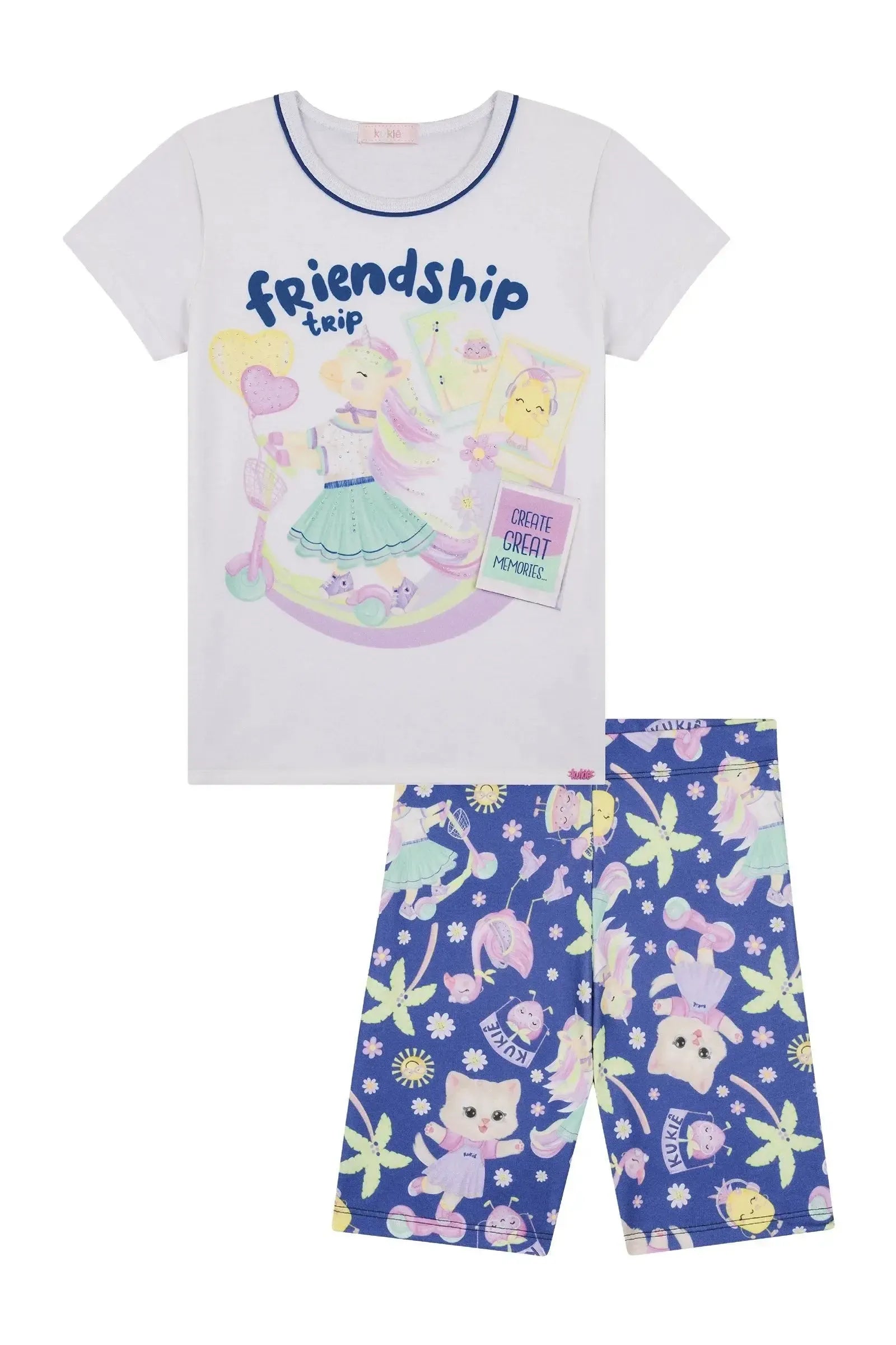 Conjunto de Blusa Alongada em Meia Malha e Biker em Molecotton 87660 Kukiê Infantil Menina