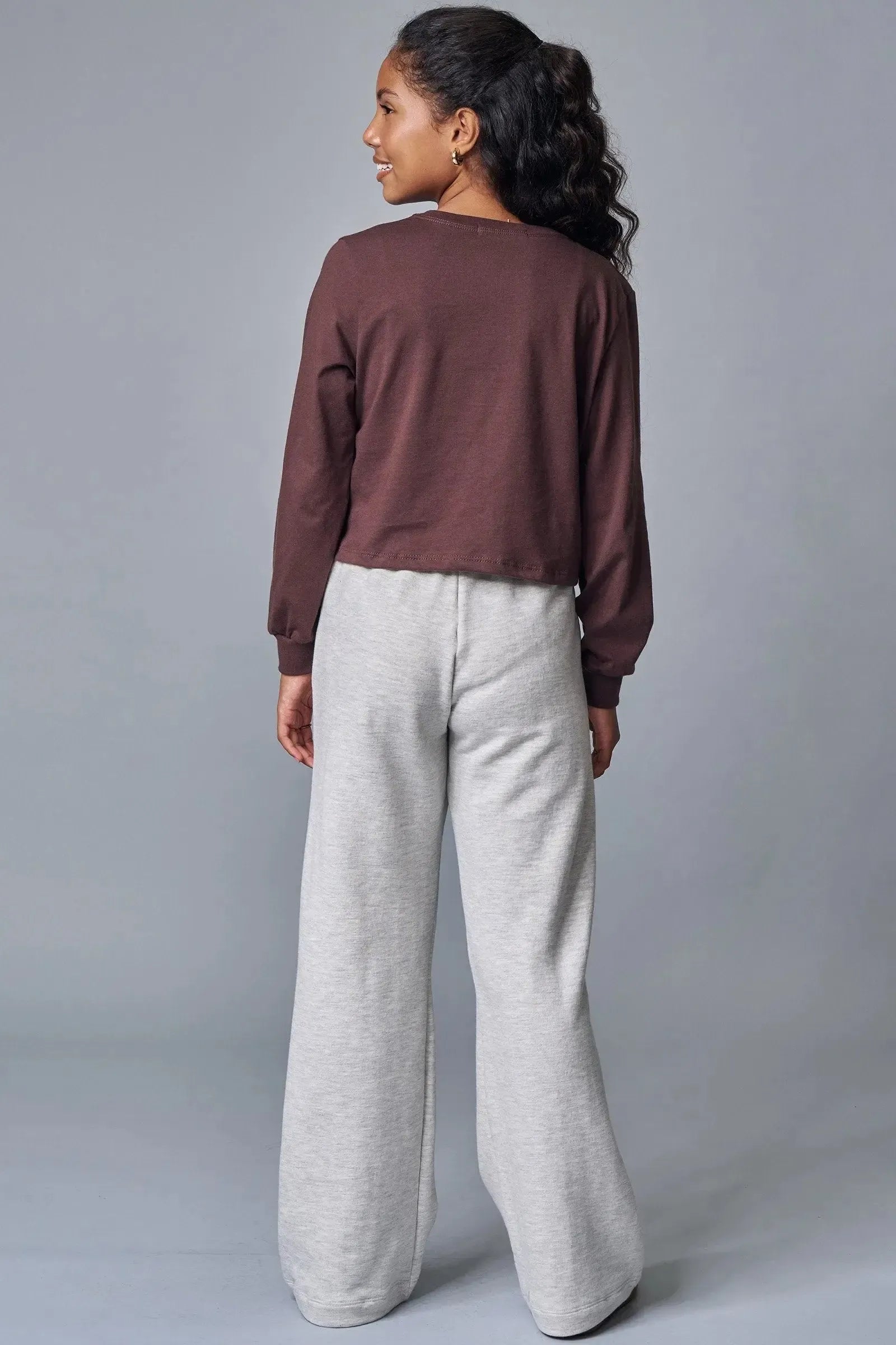 Conjunto de Blusa Boxy Over em Meia Malha e Calça Wide Leg em Moletom sem Pelúcia 92216 Lilimoon Teen Menina