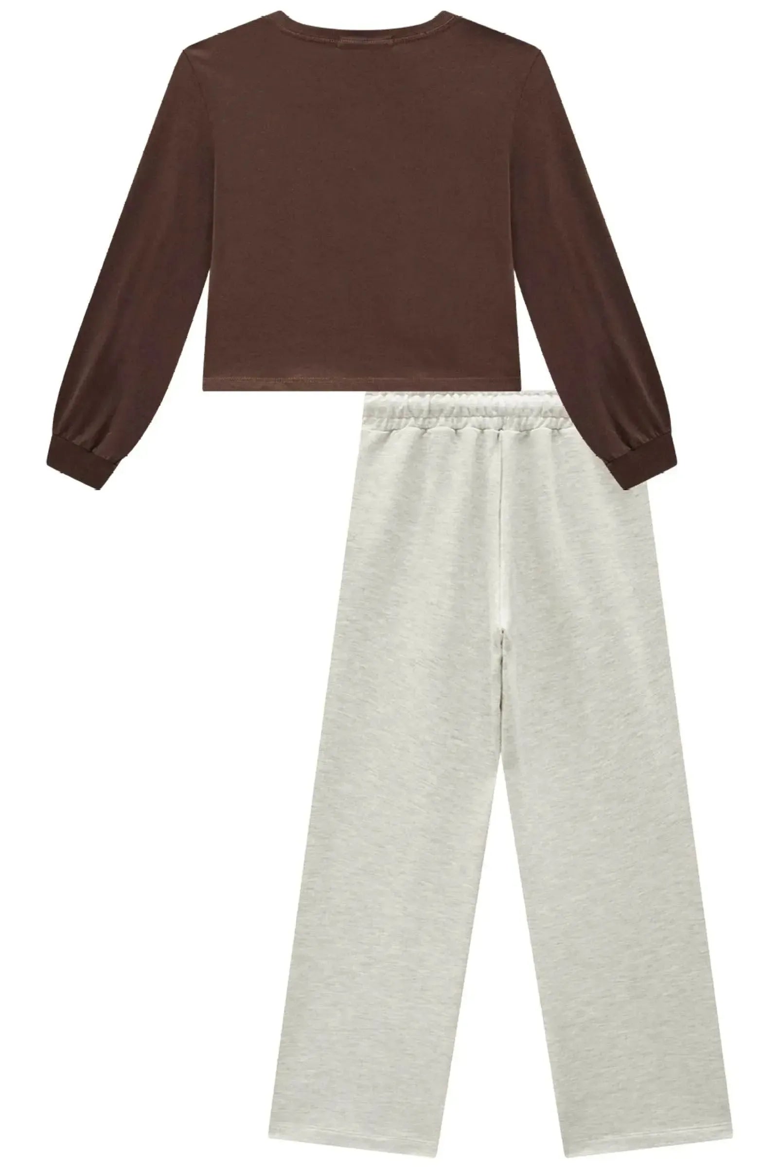 Conjunto de Blusa Boxy Over em Meia Malha e Calça Wide Leg em Moletom sem Pelúcia 92216 Lilimoon Teen Menina