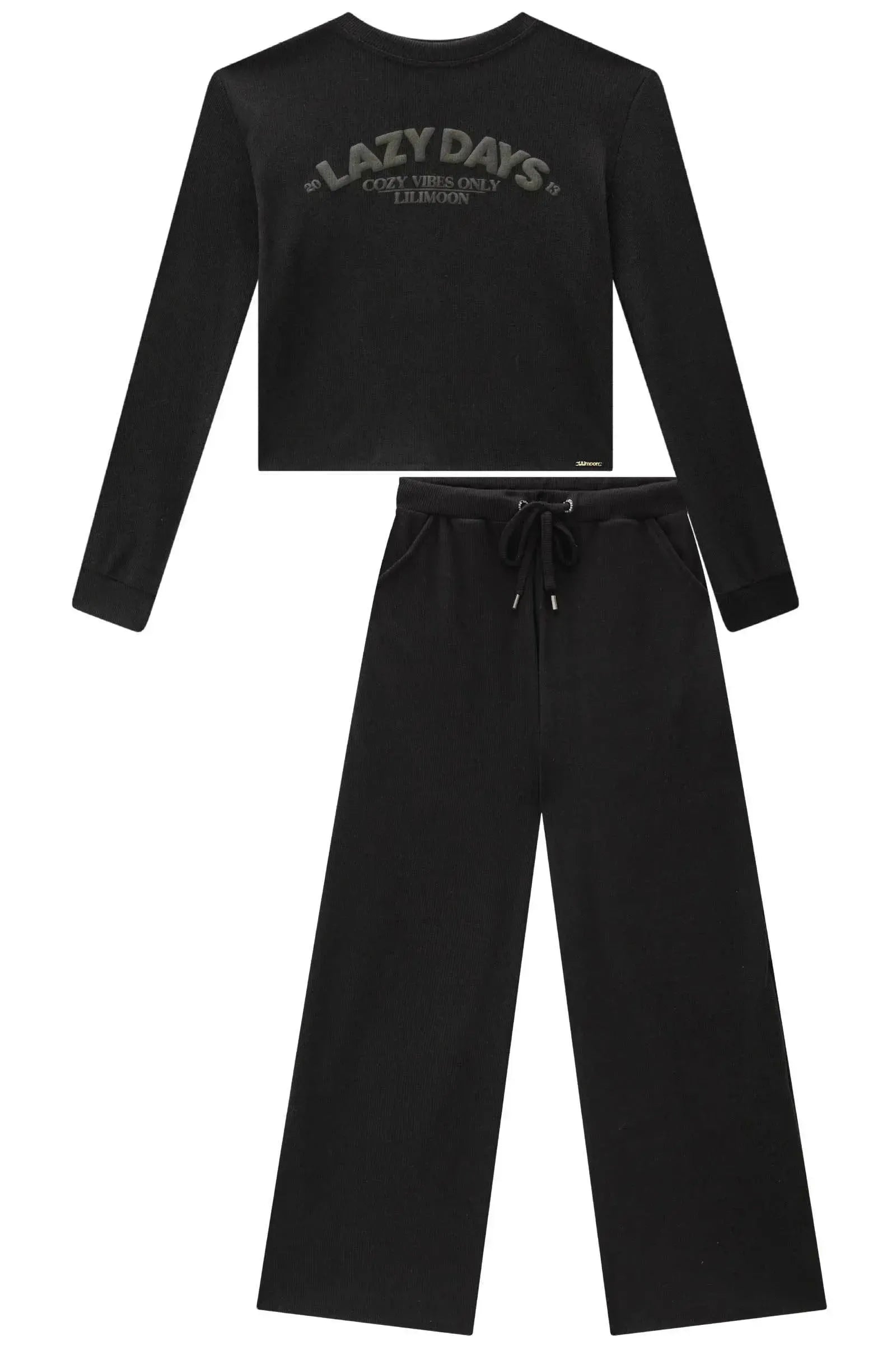 Conjunto de Blusa Boxy e Calça Reta em Canelado Soft 90747 Lilimoon Teen Menina