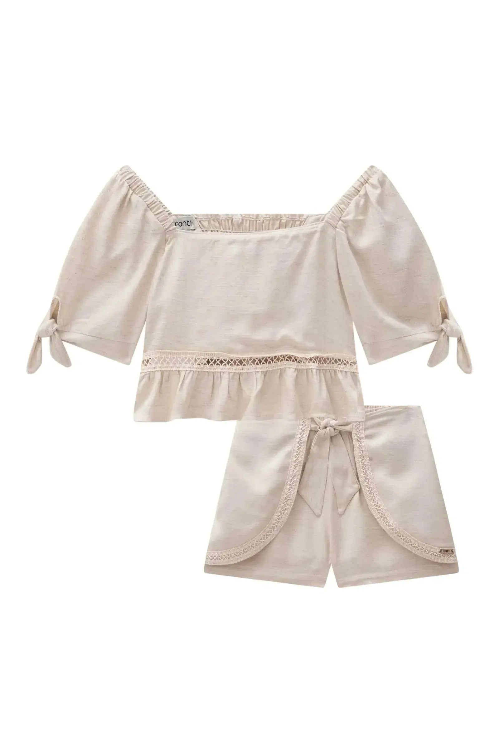 Conjunto de Blusa Boxy e Shorts em Blend de Viscose 84935 Infanti Infantil Menina