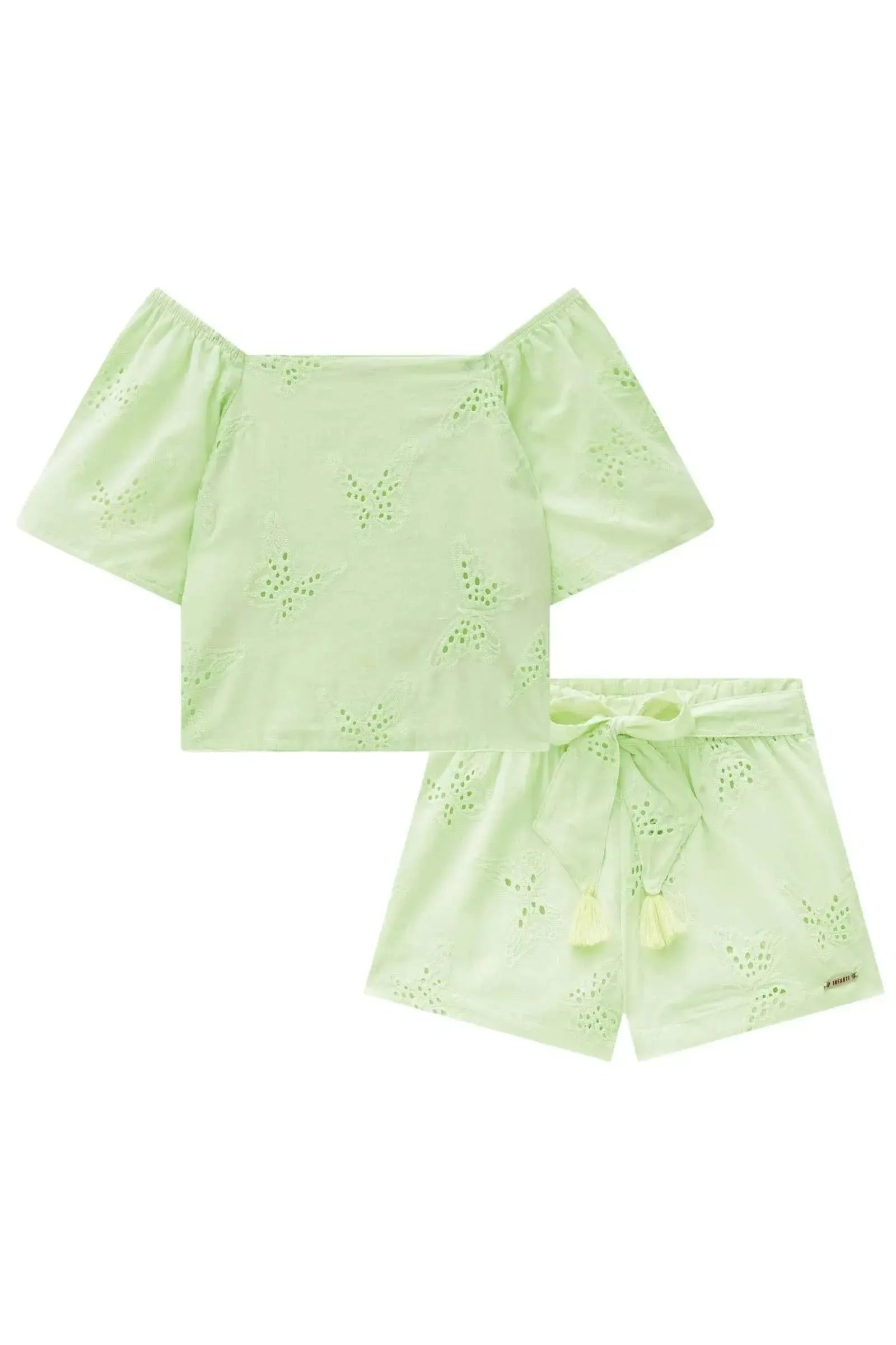 Conjunto de Blusa Boxy e Shorts em Laise Borboleta 84592 Infanti Infantil Menina