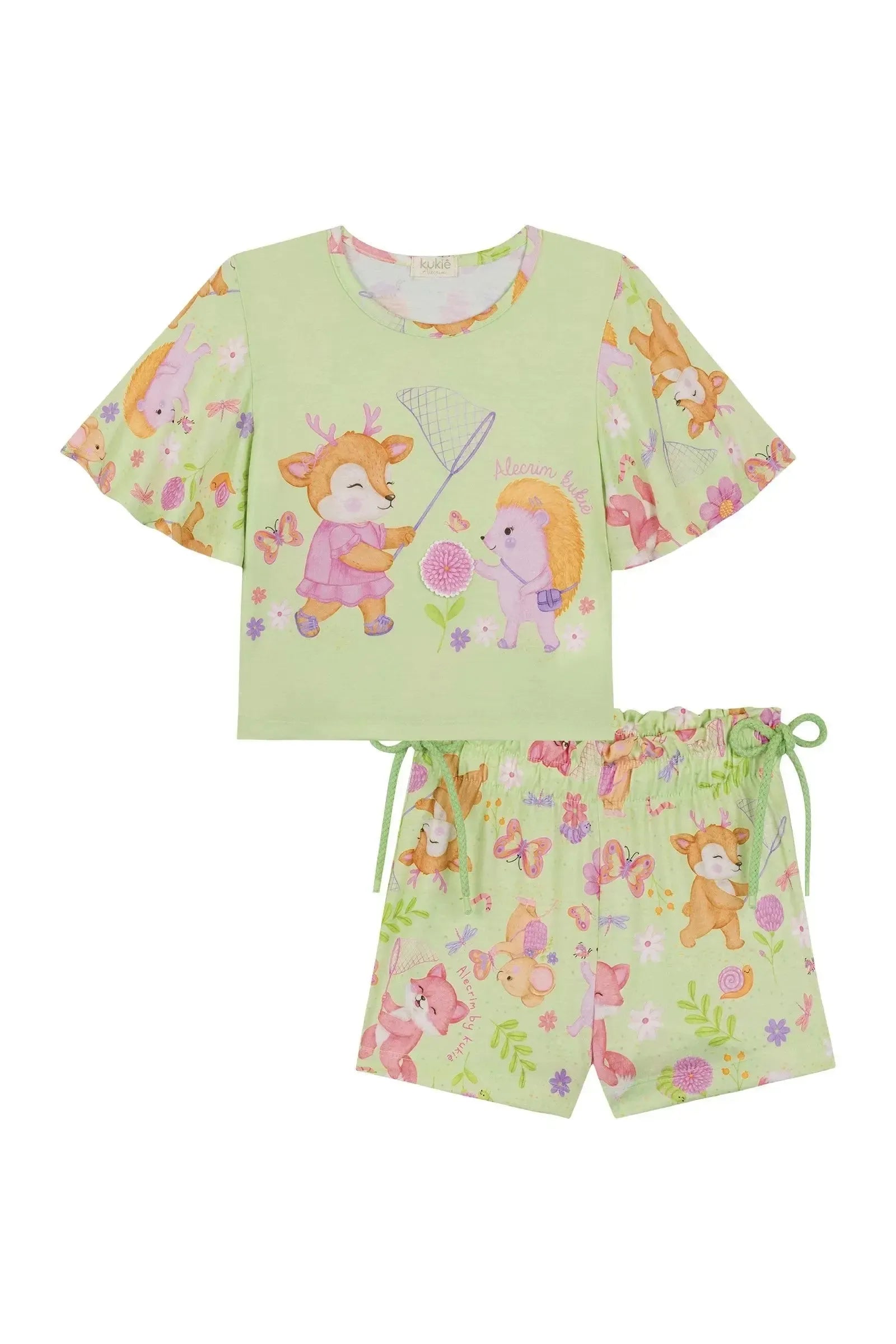 Conjunto de Blusa Boxy e Shorts em Malha Fresh 86471 Kukiê Infantil Menina