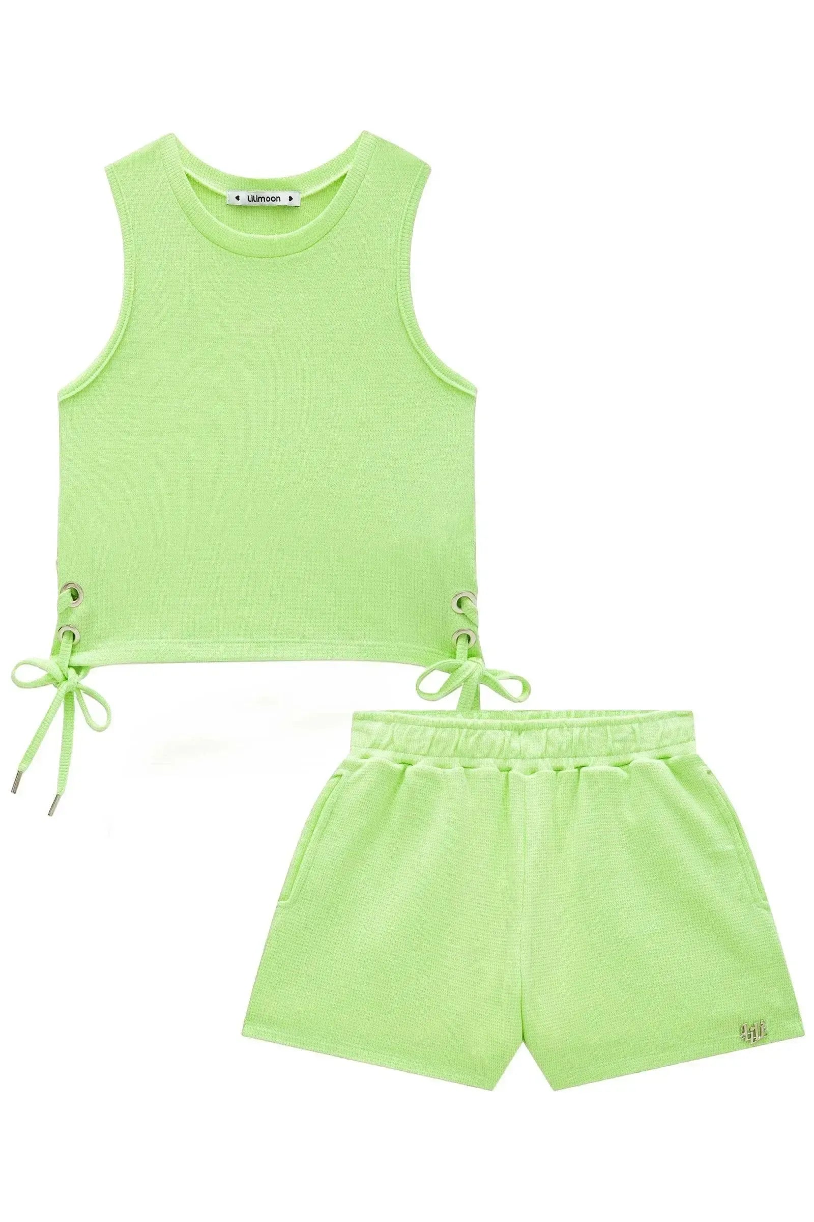 Conjunto de Blusa Boxy e Shorts em Malha Little Waffle 86456 Lilimoon Teen Menina