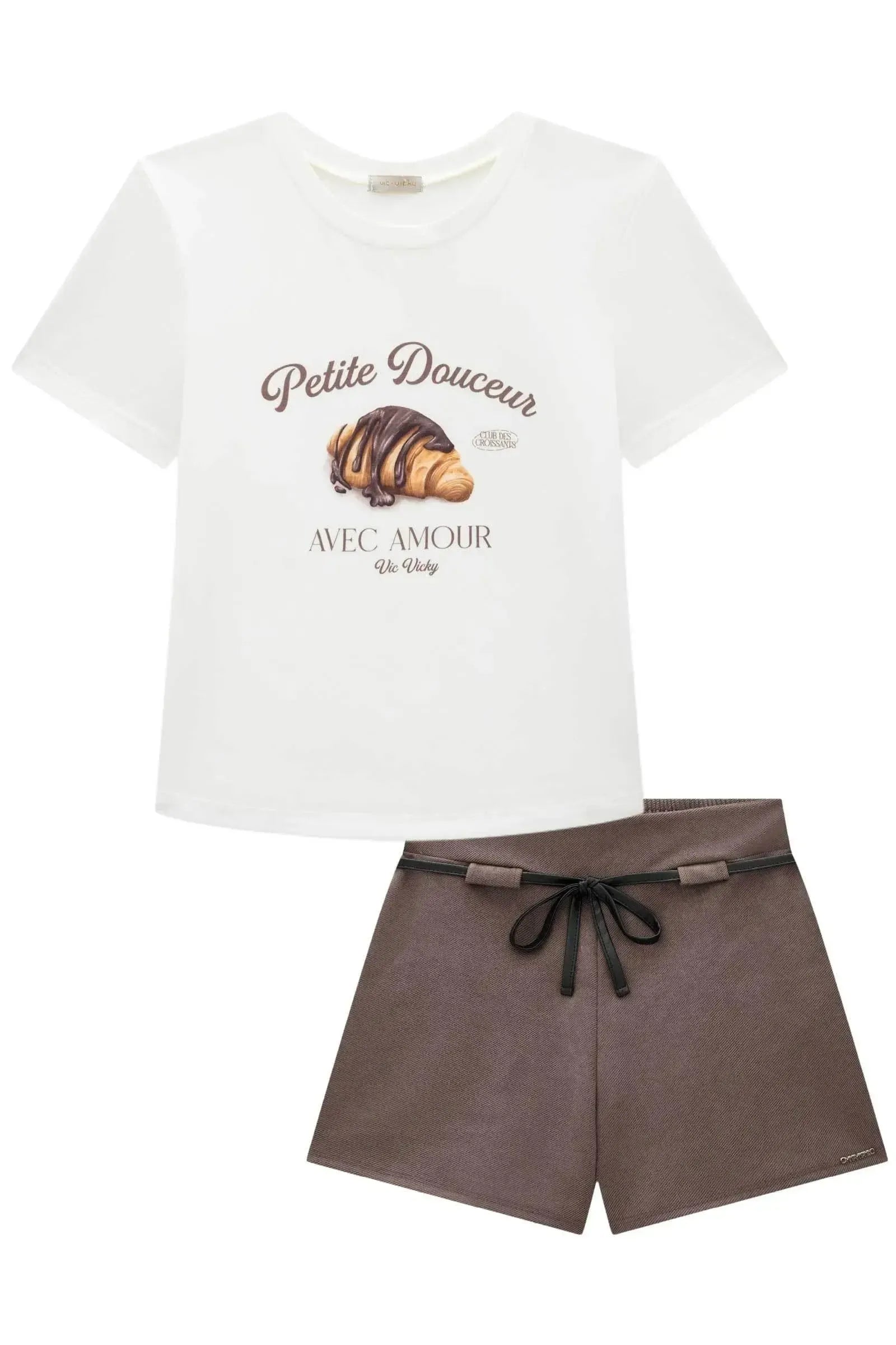 Conjunto de Blusa Boxy e Shorts em Suede Twill 93479 Vic&Vicky Teen Menina