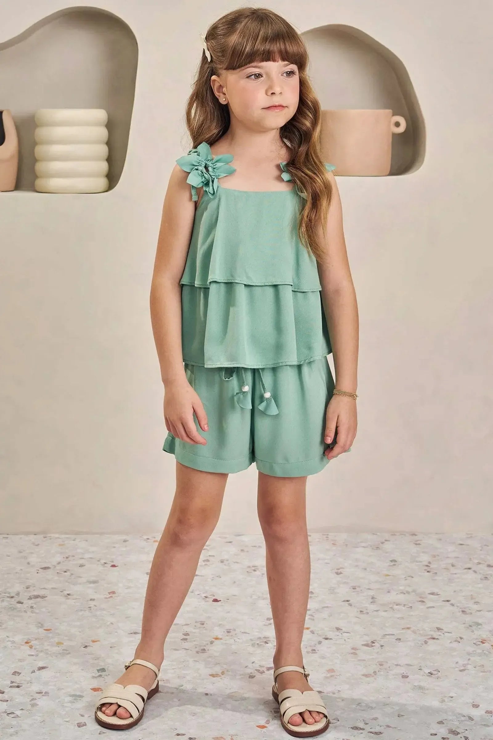 Conjunto de Blusa Boxy e Shorts em Viscose 84869 Infanti Infantil Menina