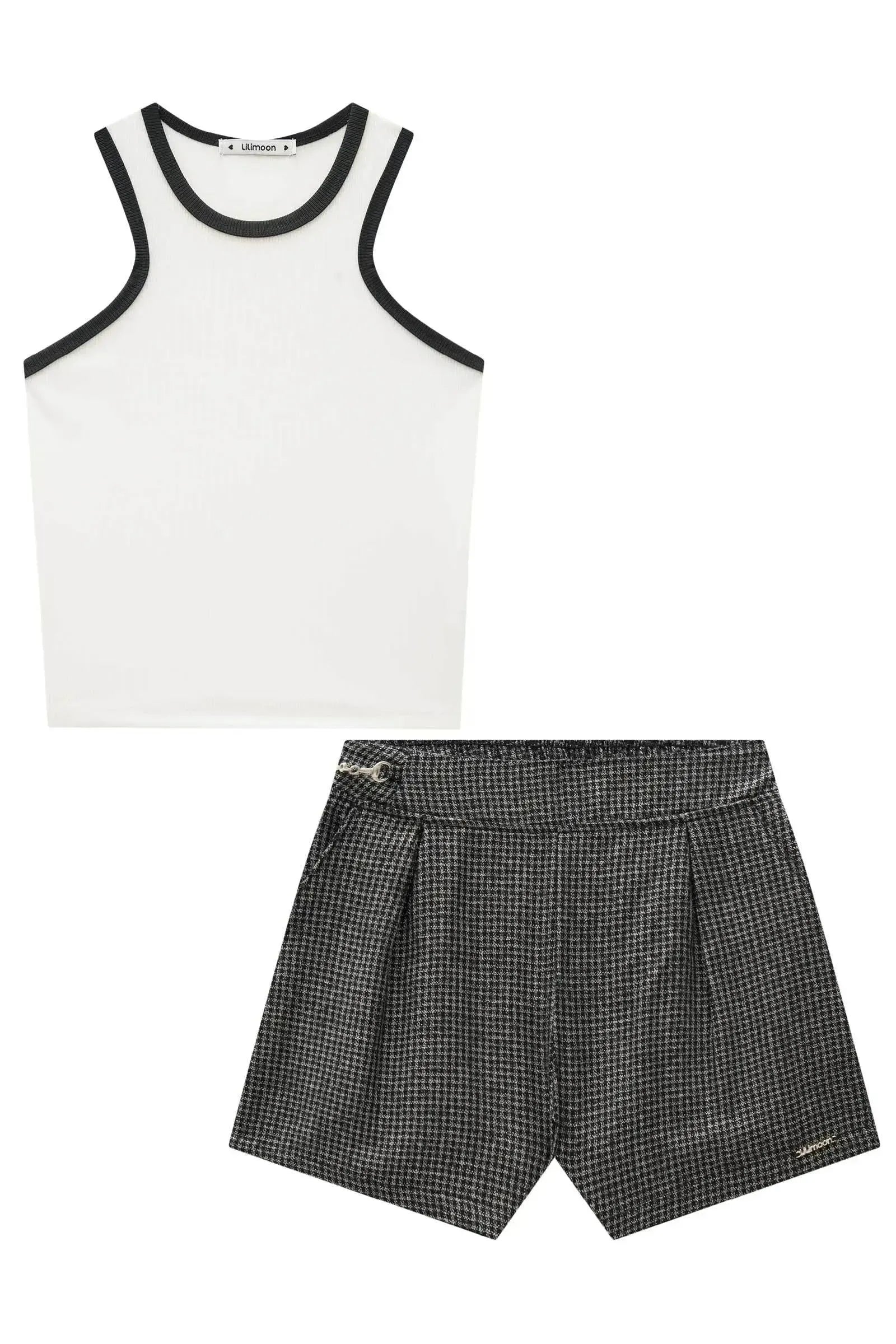 Conjunto de Blusa Boxy em Canelado Fancy e Shorts em Tweed Light 83873 Lilimoon Teen Menina