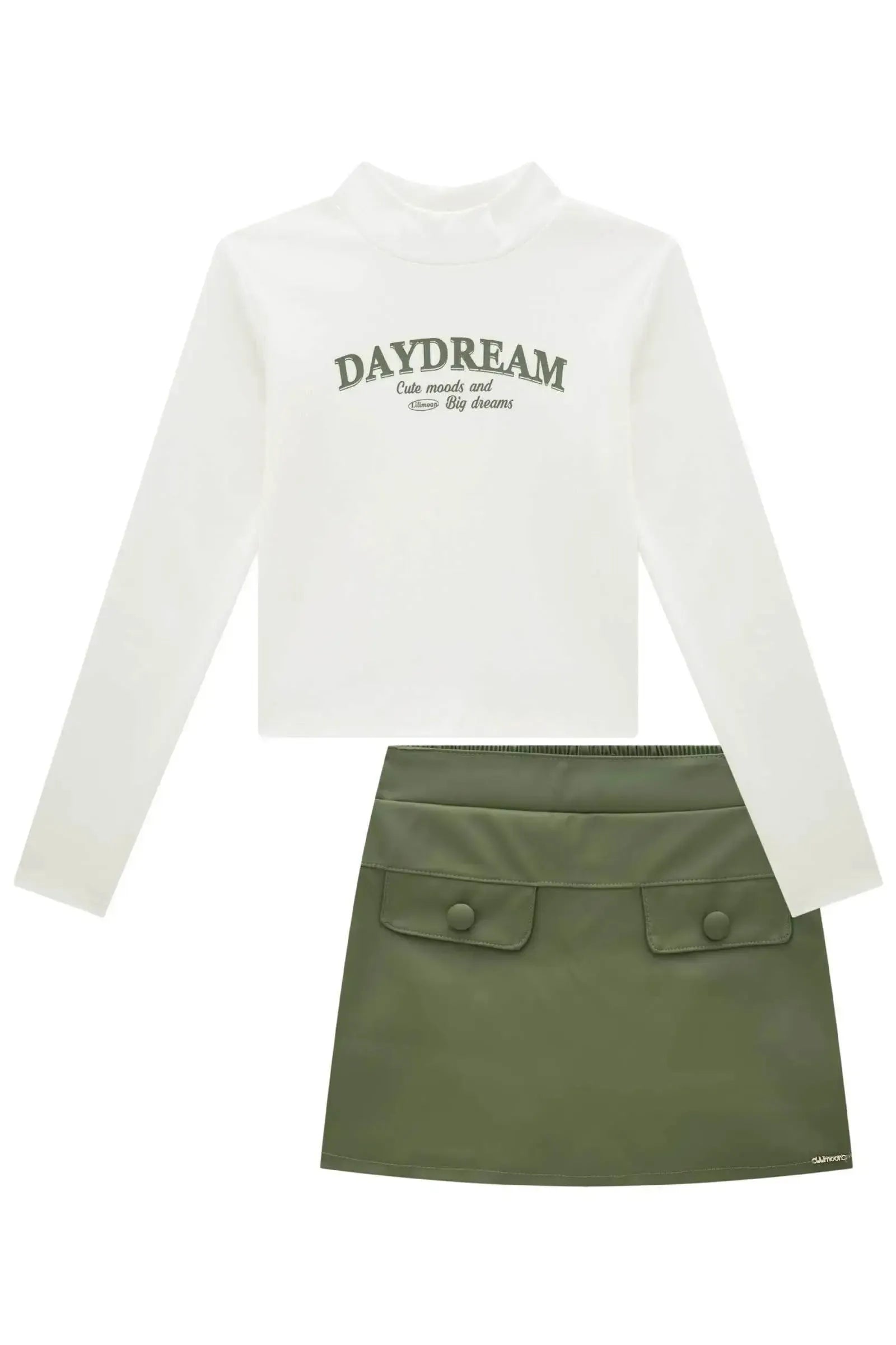 Conjunto de Blusa Boxy em Canelado Liz e Short Saia em Couro Sintético 93591 Lilimoon Teen Menina
