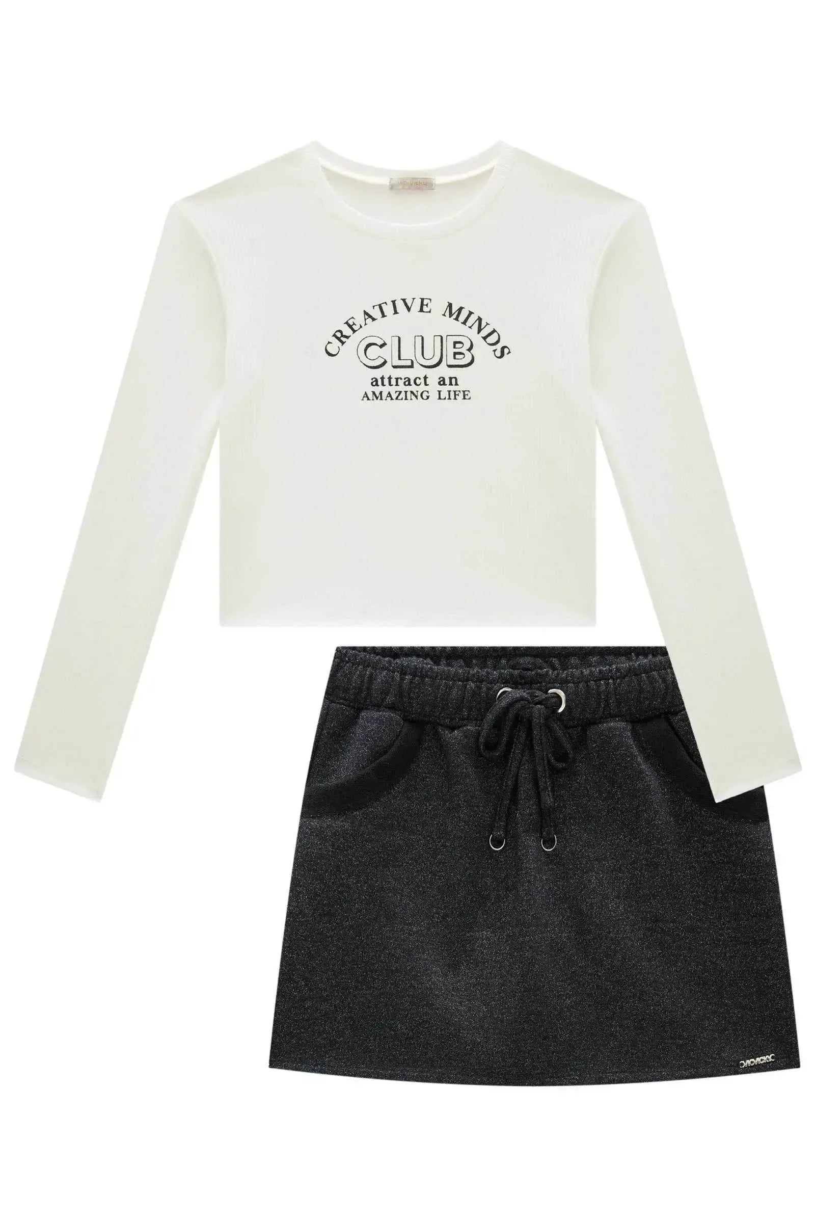 Conjunto de Blusa Boxy em Canelado Liz e Short Saia em Moletom Diferenciado sem Pelúcia 89705 Vic&Vicky Teen Menina