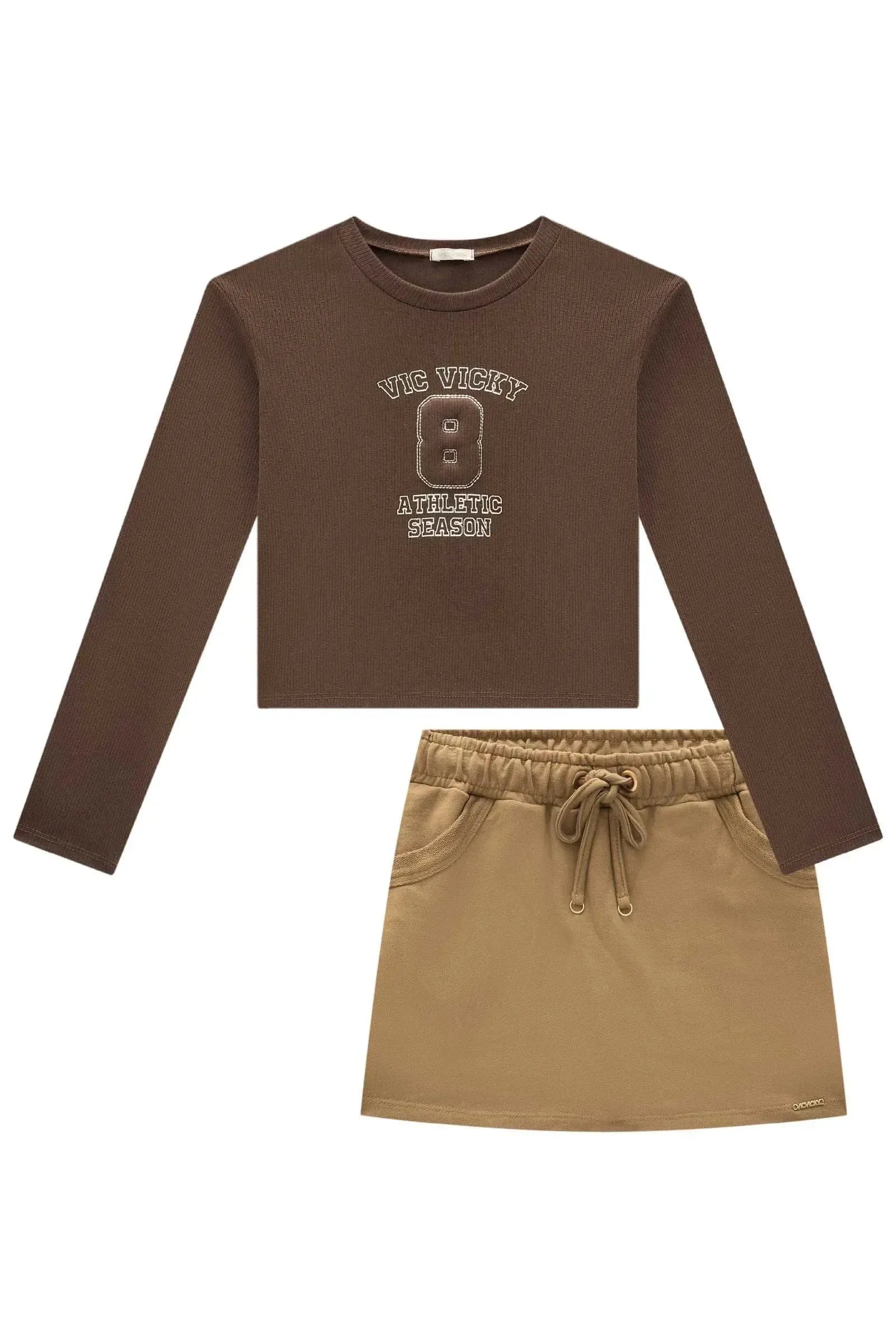 Conjunto de Blusa Boxy em Canelado Liz e Short Saia em Moletom Diferenciado sem Pelúcia 89708 Vic&Vicky Teen Menina