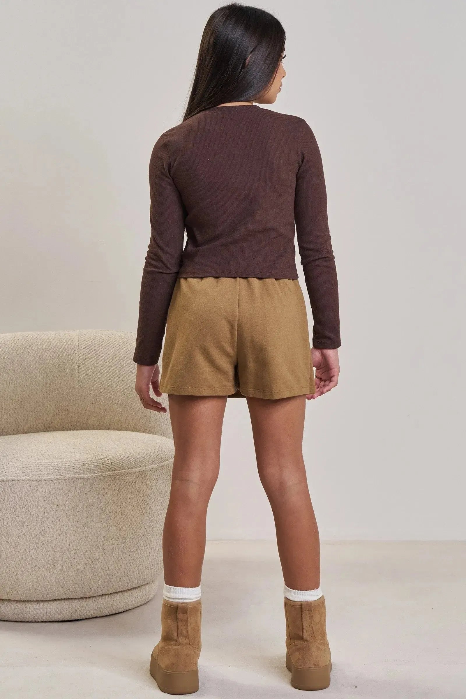 Conjunto de Blusa Boxy em Canelado Liz e Short Saia em Moletom Diferenciado sem Pelúcia 89708 Vic&Vicky Teen Menina