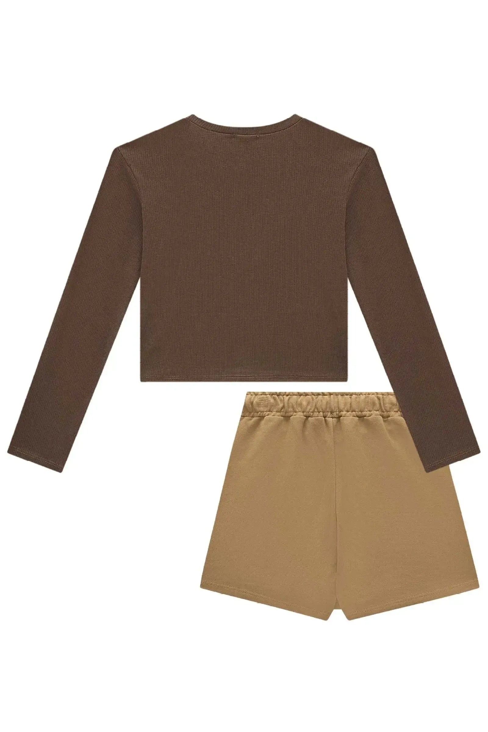Conjunto de Blusa Boxy em Canelado Liz e Short Saia em Moletom Diferenciado sem Pelúcia 89708 Vic&Vicky Teen Menina