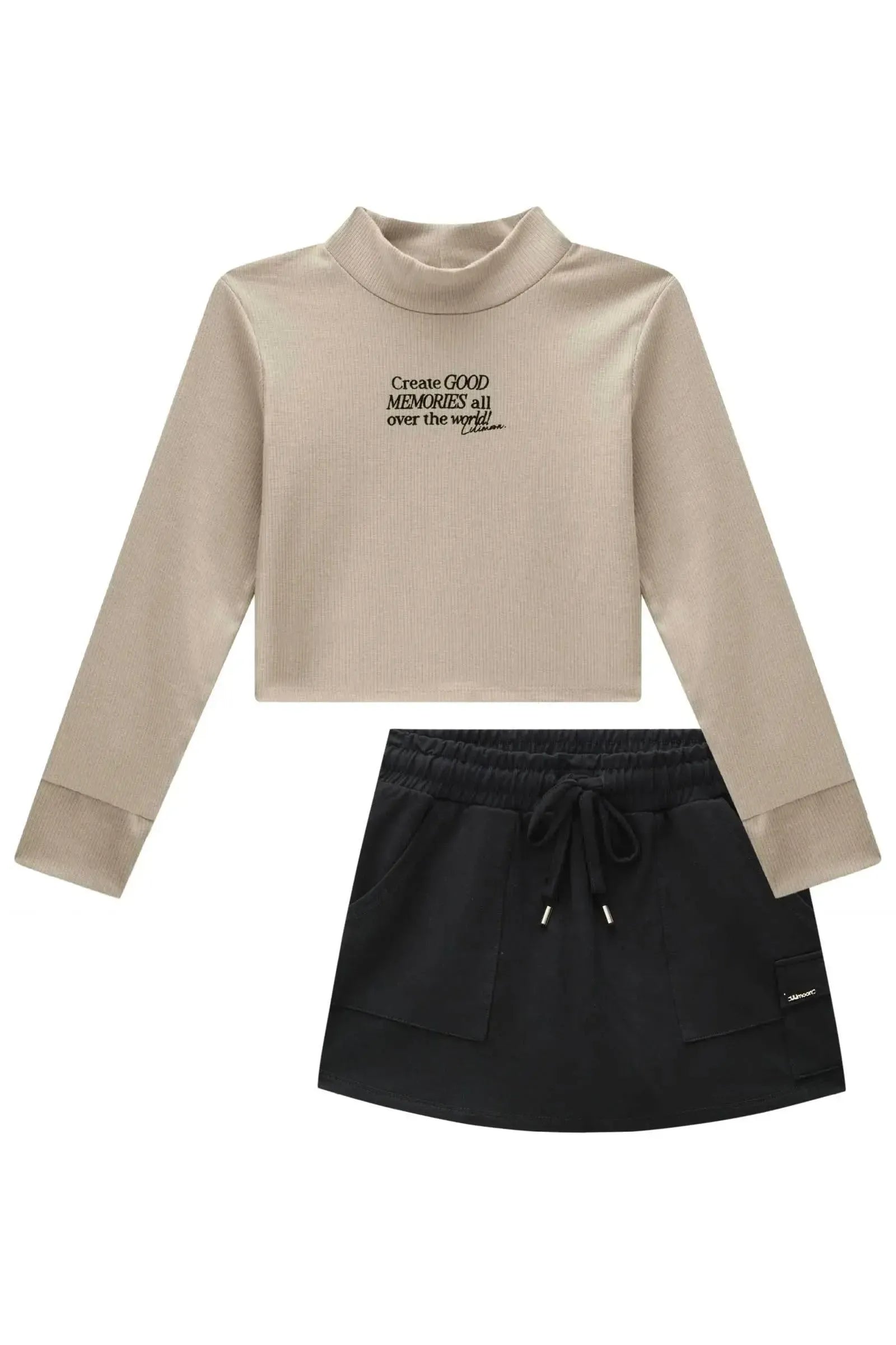 Conjunto de Blusa Boxy em Canelado Liz e Short Saia em Molevisco 90479 Lilimoon Teen Menina