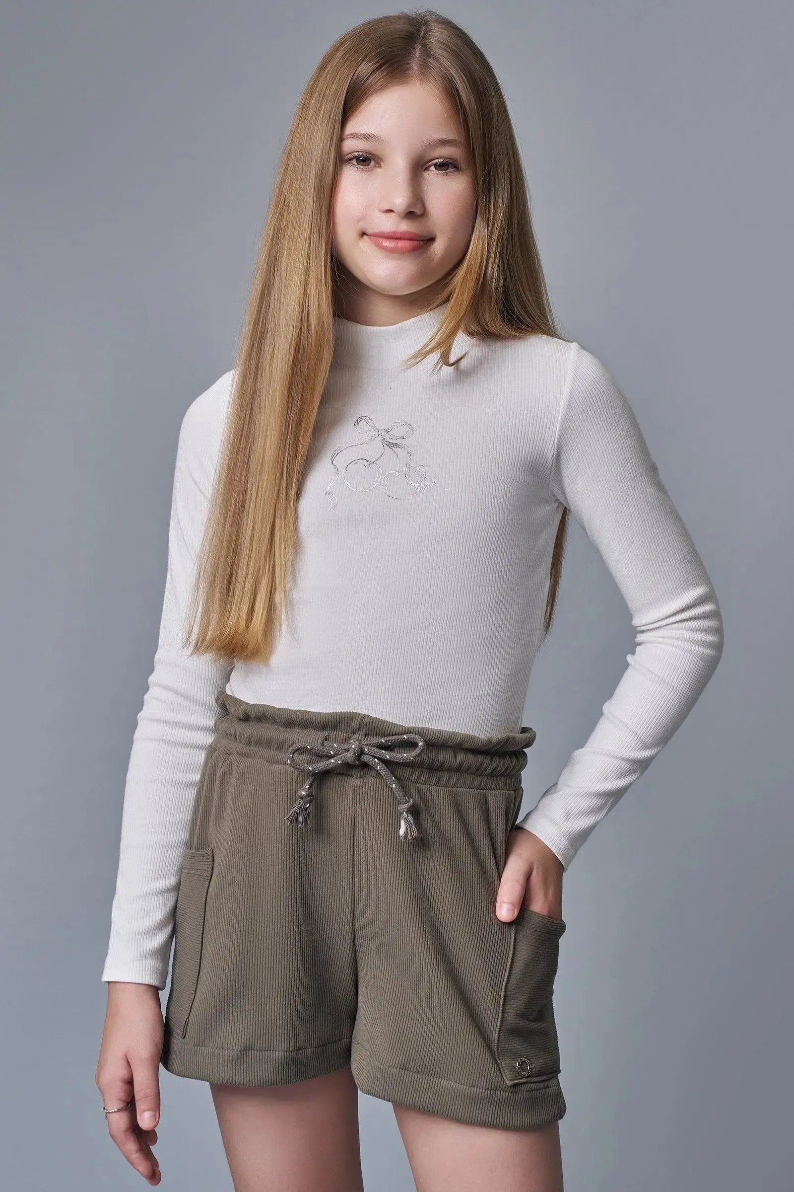 Conjunto de Blusa Boxy em Canelado Liz e Shorts em Canelado Soft 90775 Lilimoon Teen Menina