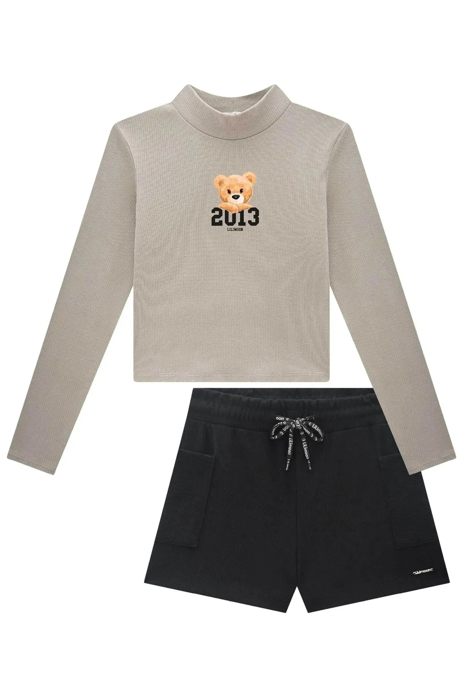 Conjunto de Blusa Boxy em Canelado Liz e Shorts em Canelado Soft 90778 Lilimoon Teen Menina