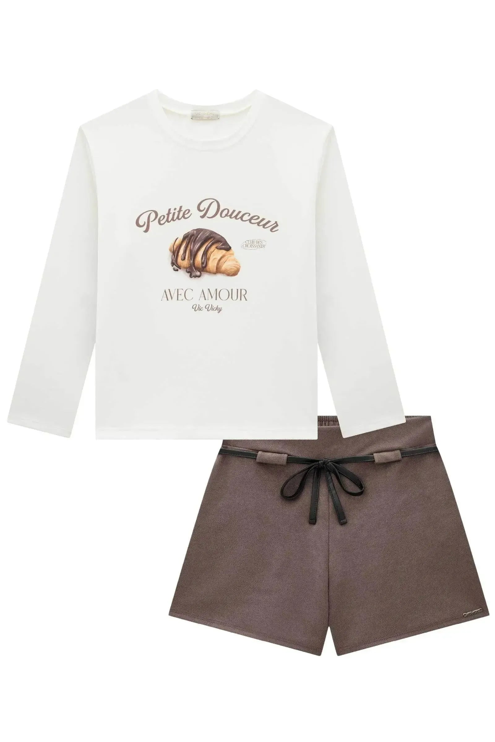Conjunto de Blusa Boxy em Cotton e Shorts em Suede Twill 90912 Vic&Vicky Teen Menina