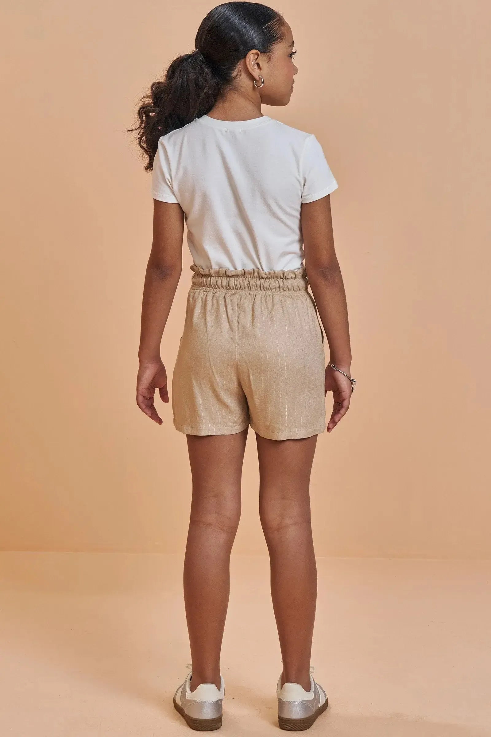 Conjunto de Blusa Boxy em Cotton e Shorts em Visco Shine 93476 Vic&Vicky Teen Menina