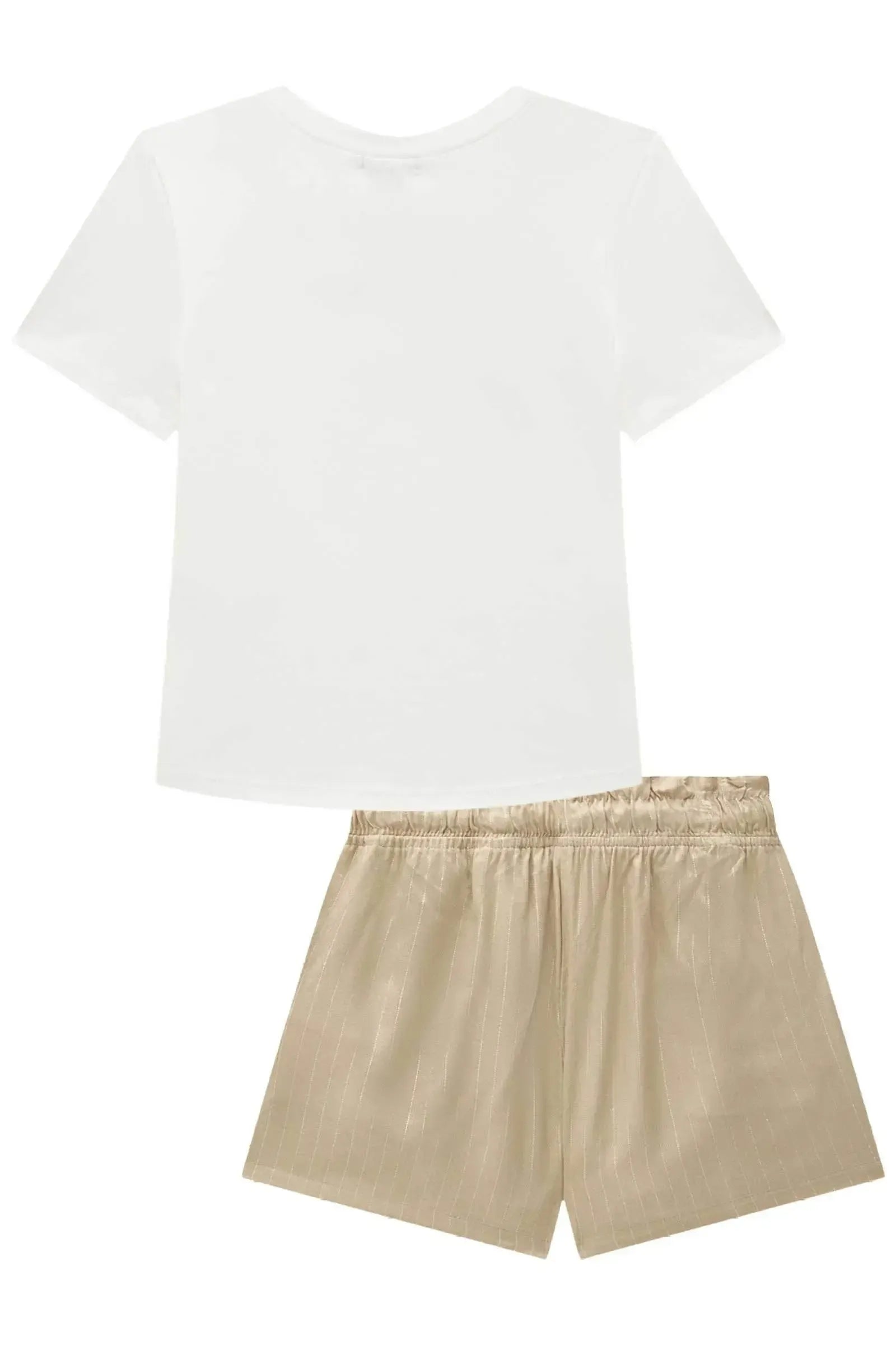 Conjunto de Blusa Boxy em Cotton e Shorts em Visco Shine 93476 Vic&Vicky Teen Menina