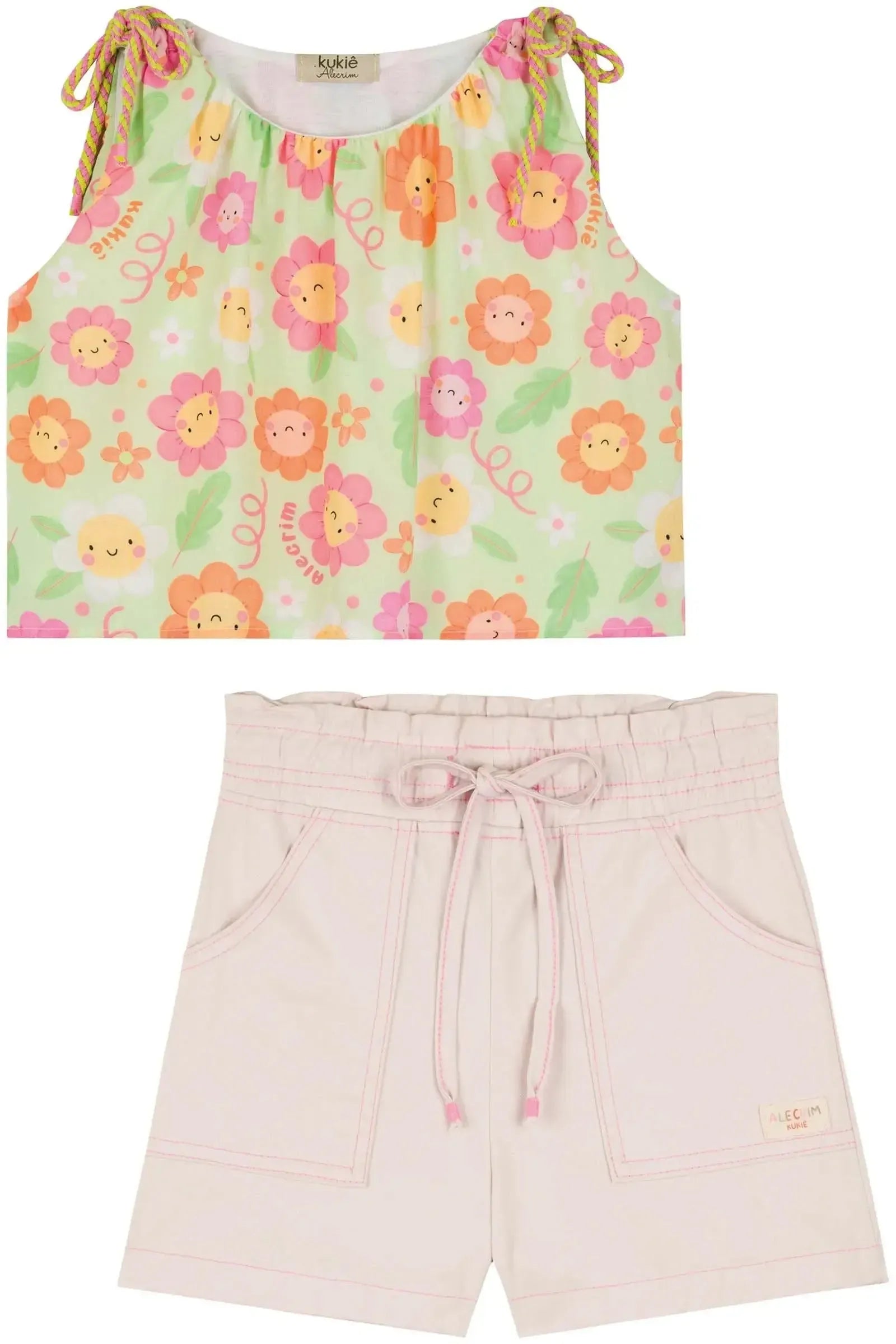 Conjunto de Blusa Boxy em Light Peach e Shorts em Sarja com Elastano 84749 Kukiê Infantil Menina