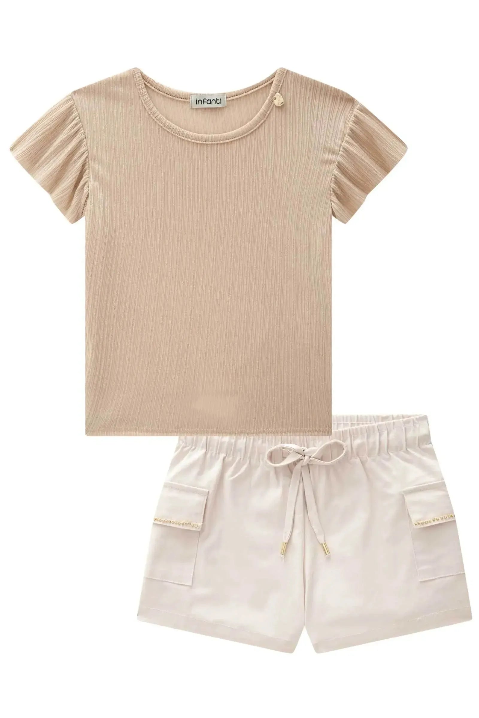 Conjunto de Blusa Boxy em Malha Clifton e Shorts em Sarja com Elastano 85563 Infanti Infantil Menina