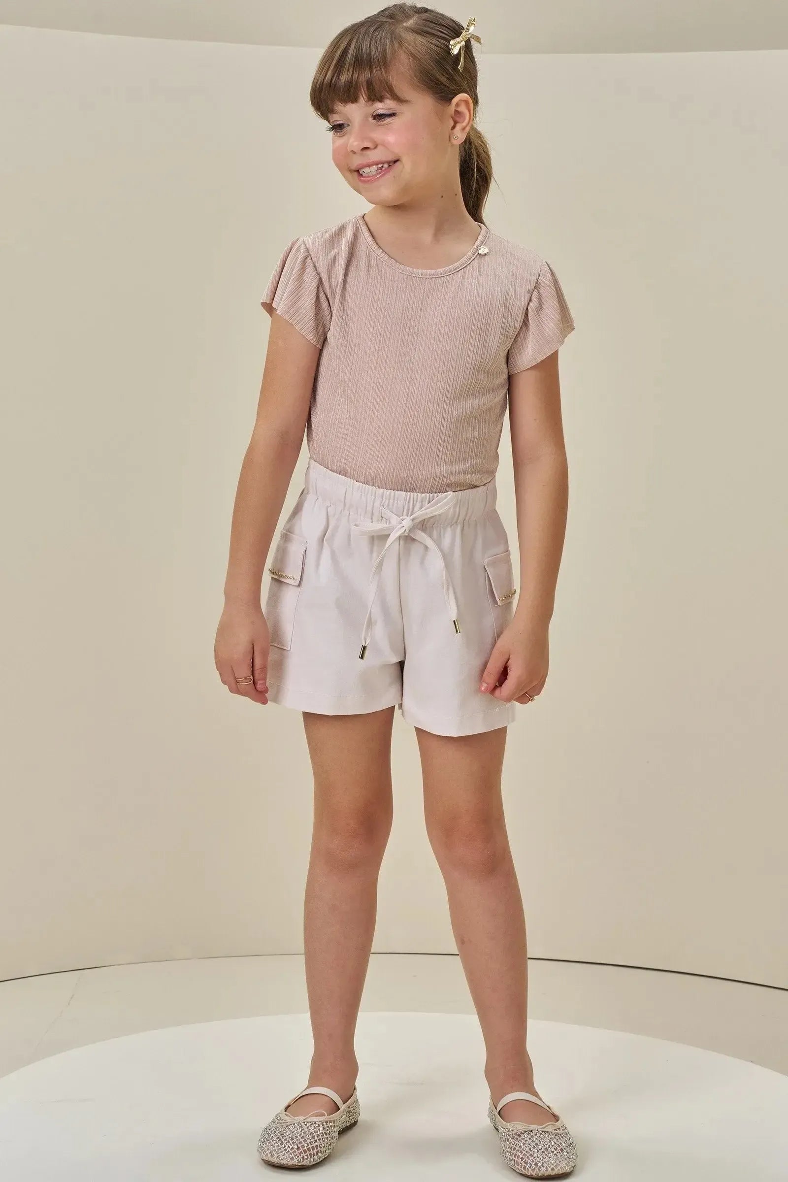 Conjunto de Blusa Boxy em Malha Clifton e Shorts em Sarja com Elastano 85563 Infanti Infantil Menina