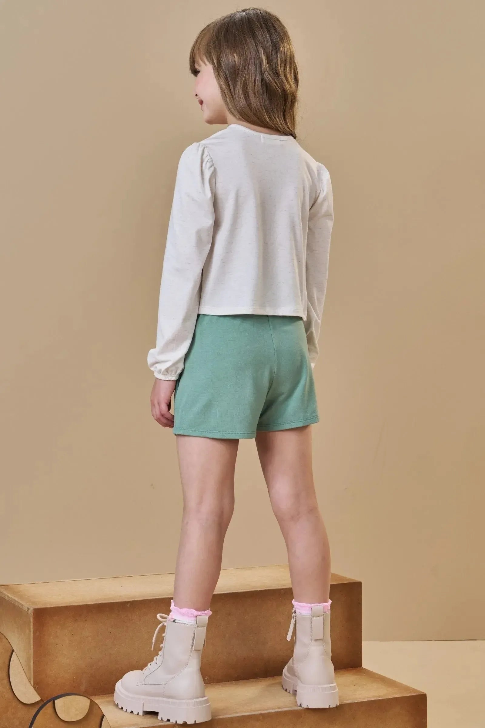 Conjunto de Blusa Boxy em Malha Comfy e Short Saia em Molevisco 90503 Infanti Infantil Menina