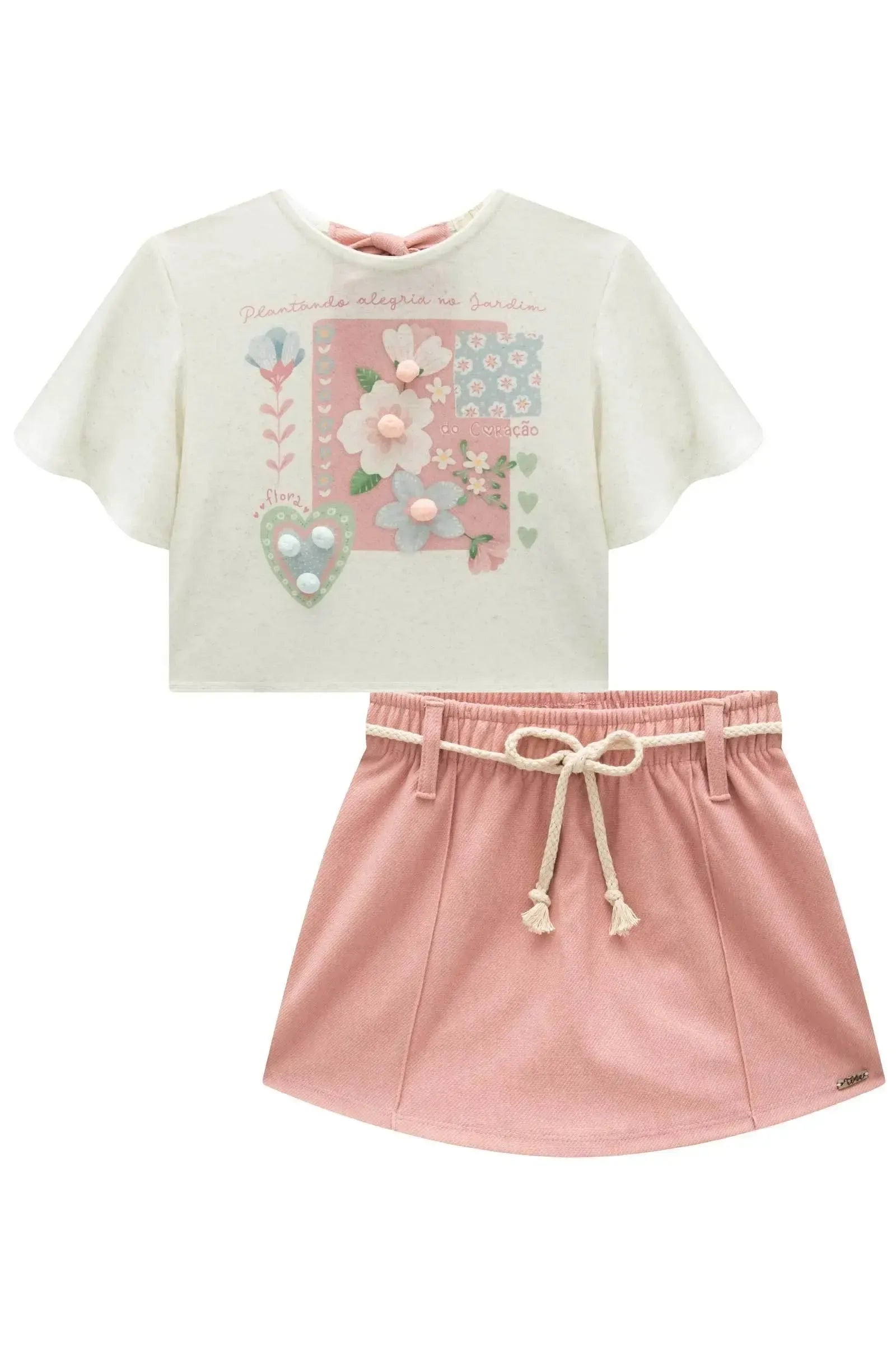 Conjunto de Blusa Boxy em Malha Fresh com Short Saia em Cotton Jeans 93389 Infanti Infantil Menina