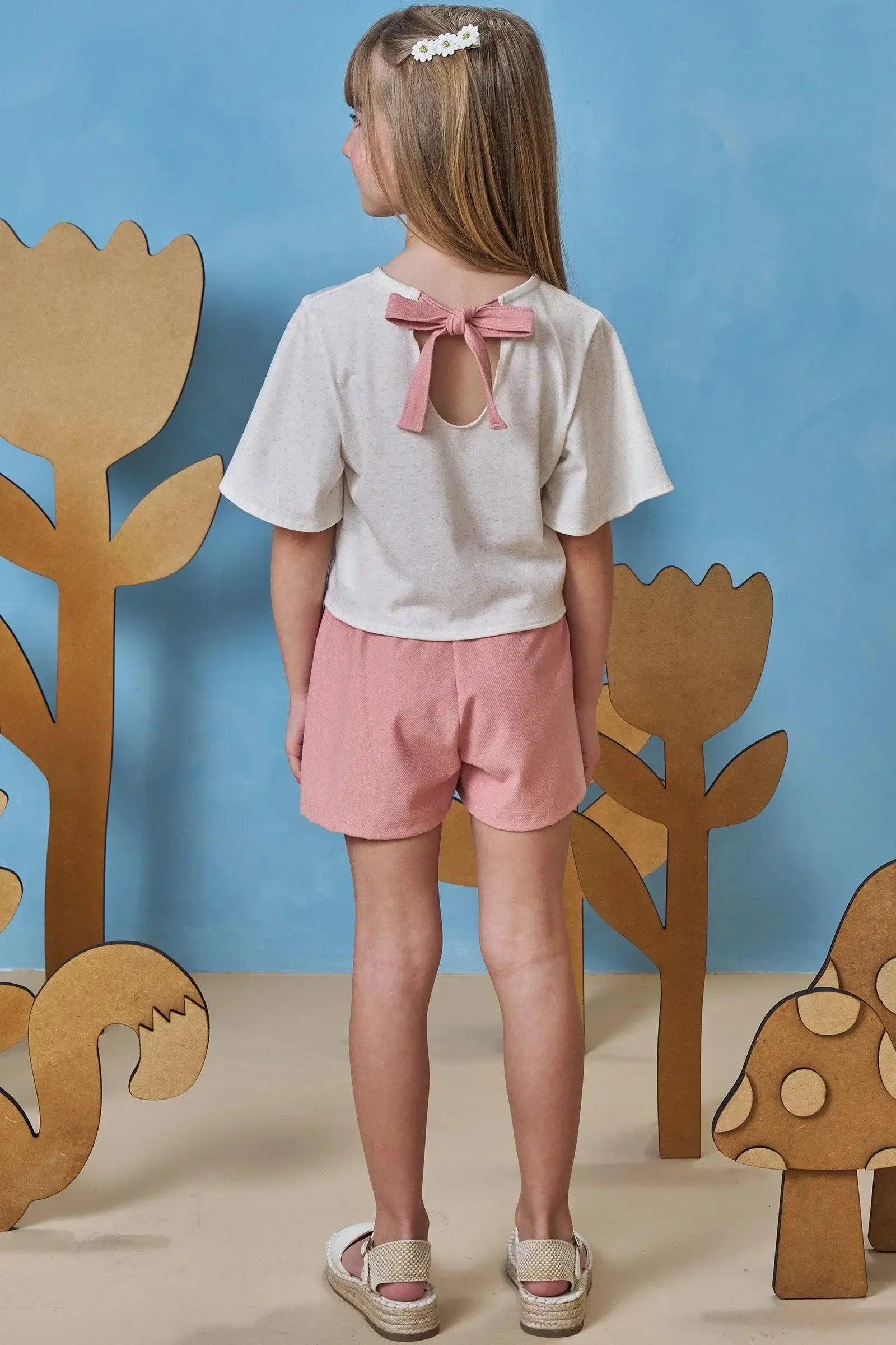 Conjunto de Blusa Boxy em Malha Fresh com Short Saia em Cotton Jeans 93389 Infanti Infantil Menina