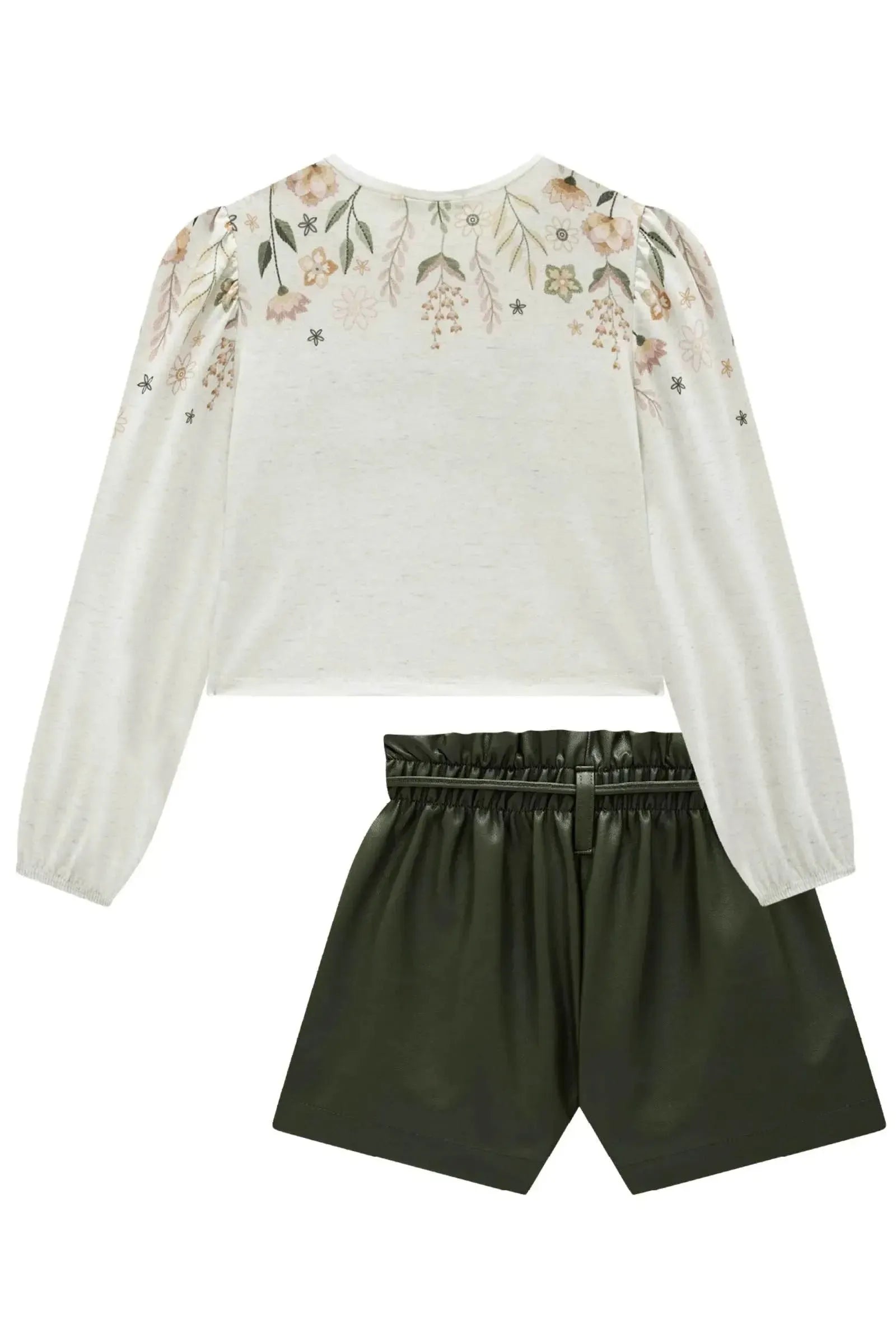 Conjunto de Blusa Boxy em Malha Fresh e Shorts em Couro Sintético 90496 Infanti Infantil Menina