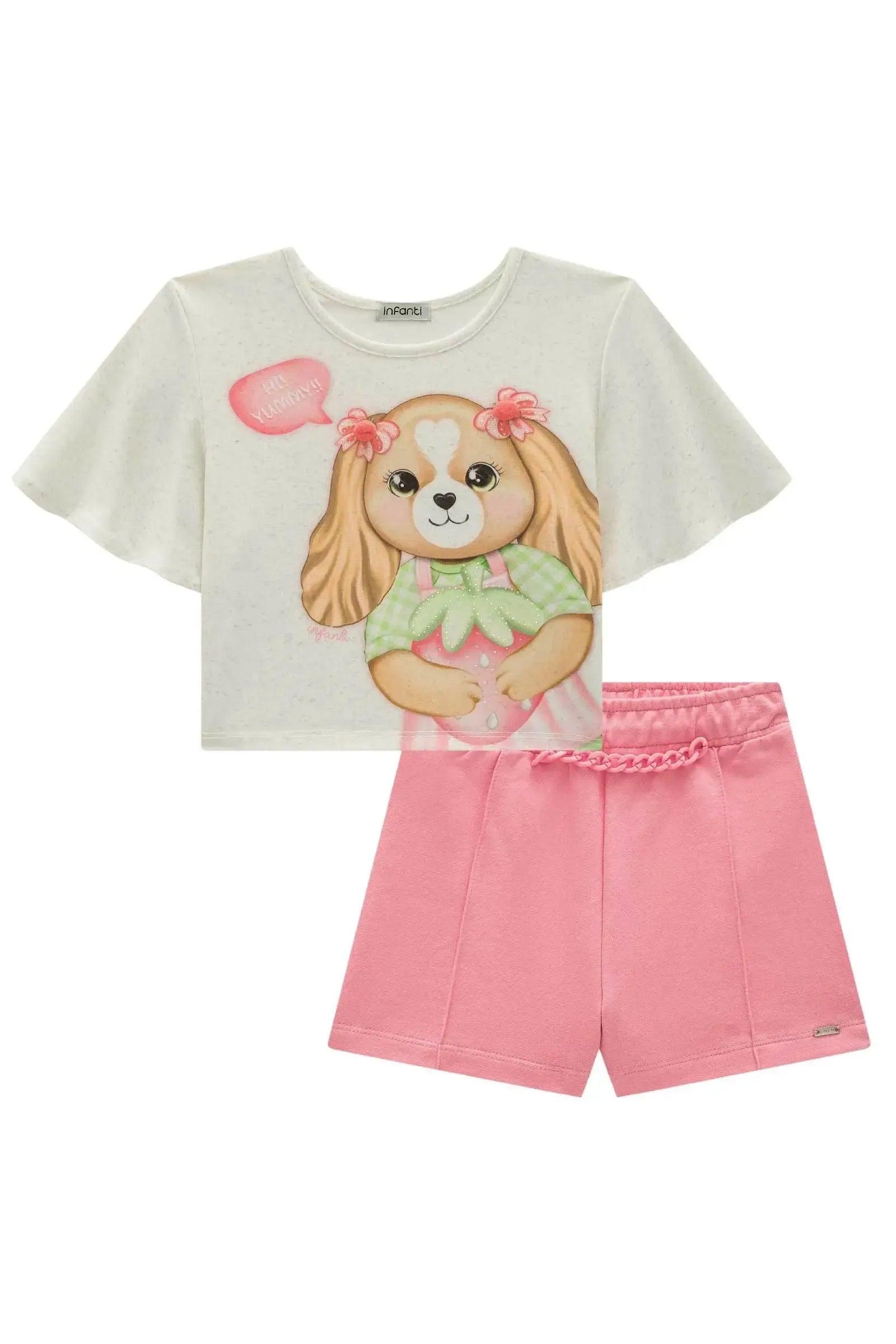 Conjunto de Blusa Boxy em Malha Power e Shorts em Moletom sem Pelúcia 85254 Infanti Infantil Menina