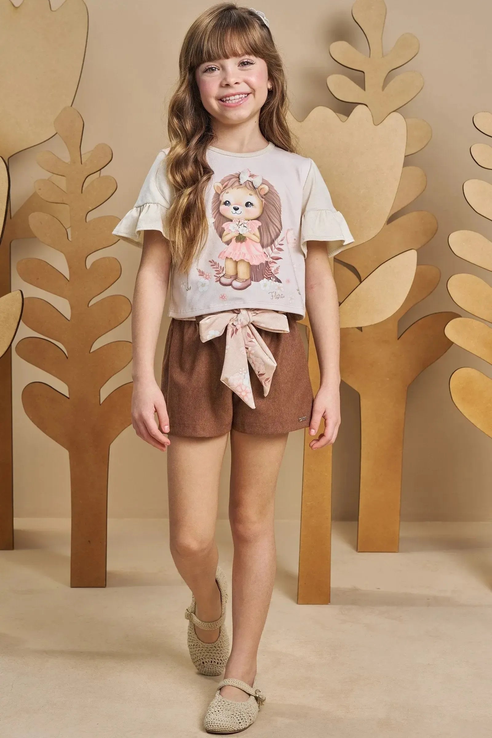 Conjunto de Blusa Boxy em Meia Malha com Shorts em Cotton Jeans 93363 Infanti Infantil Menina
