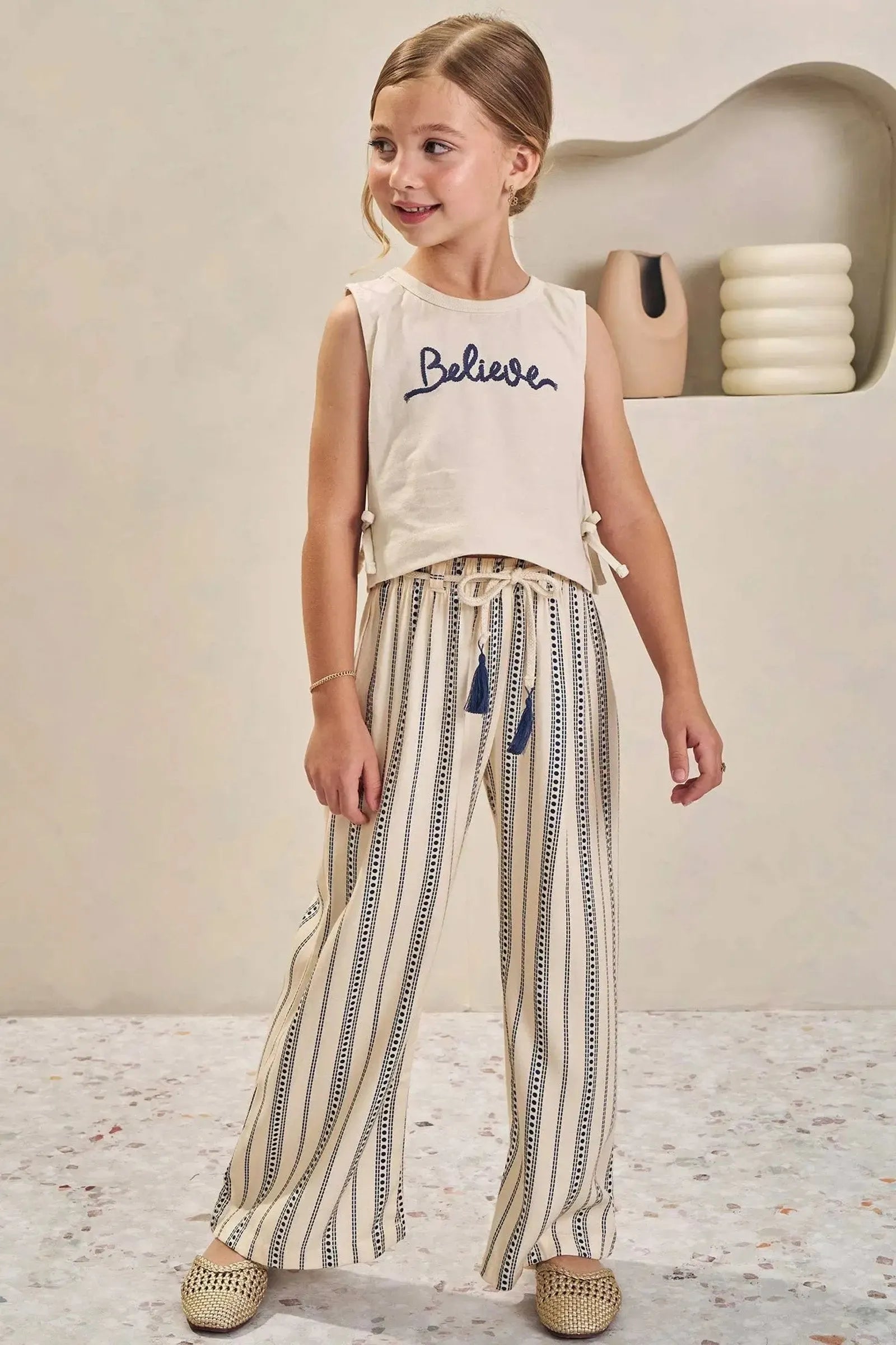 Conjunto de Blusa Boxy em Meia Malha e Calça em Viscose 84603 Infanti Infantil Menina