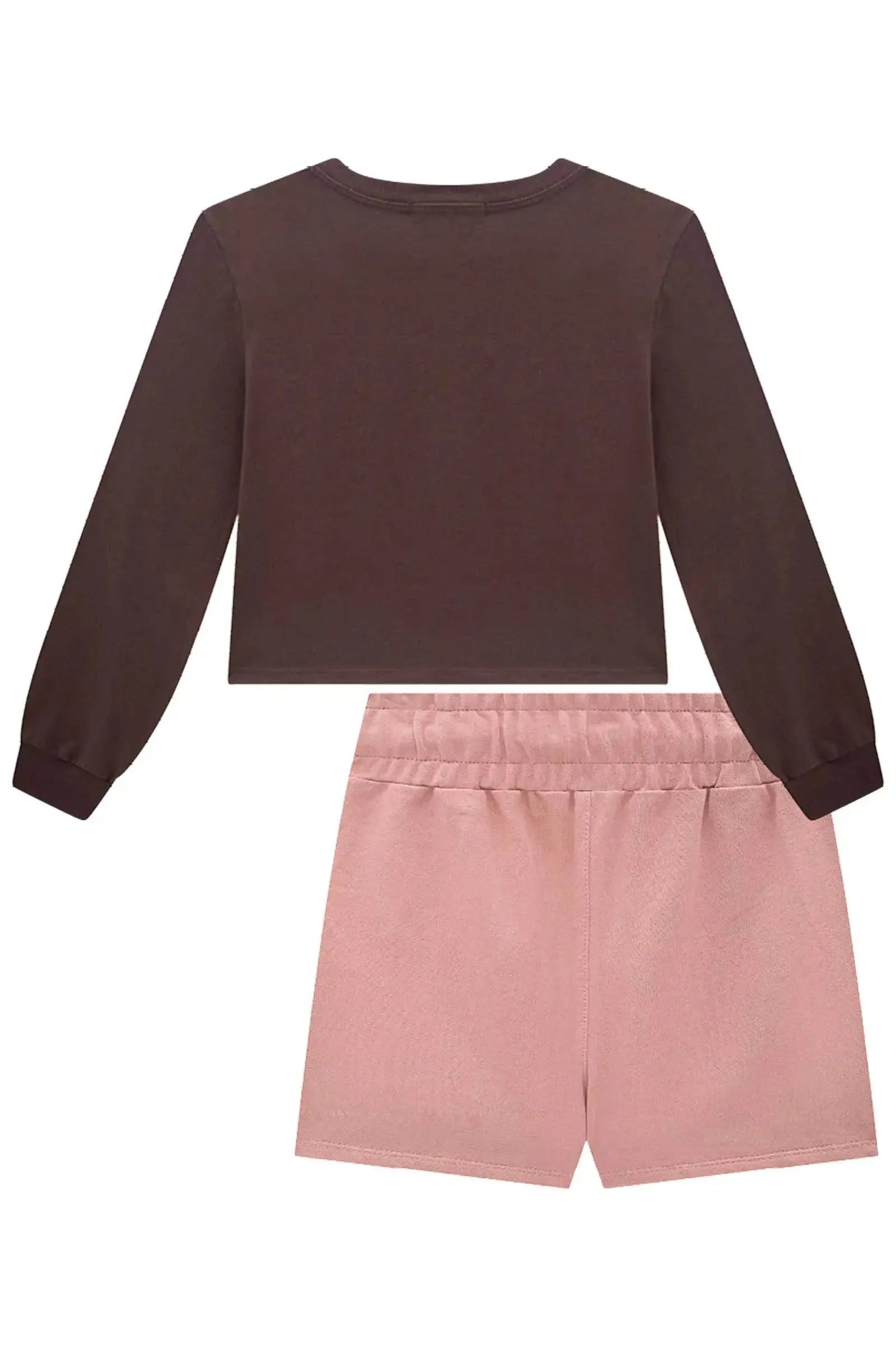 Conjunto de Blusa Boxy em Meia Malha e Short Saia em Moletom sem Pelúcia 91792 Lilimoon Teen Menina