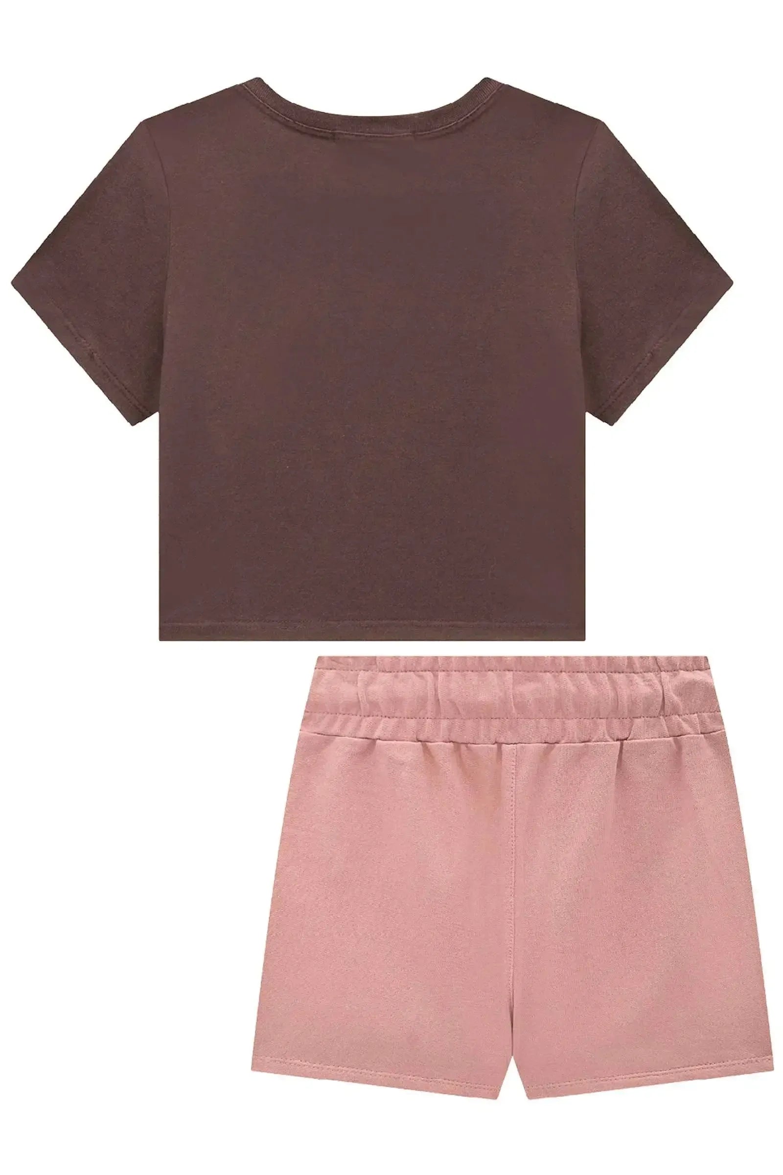 Conjunto de Blusa Boxy em Meia Malha e Short Saia em Moletom sem Pelúcia 93287 Lilimoon Teen Menina