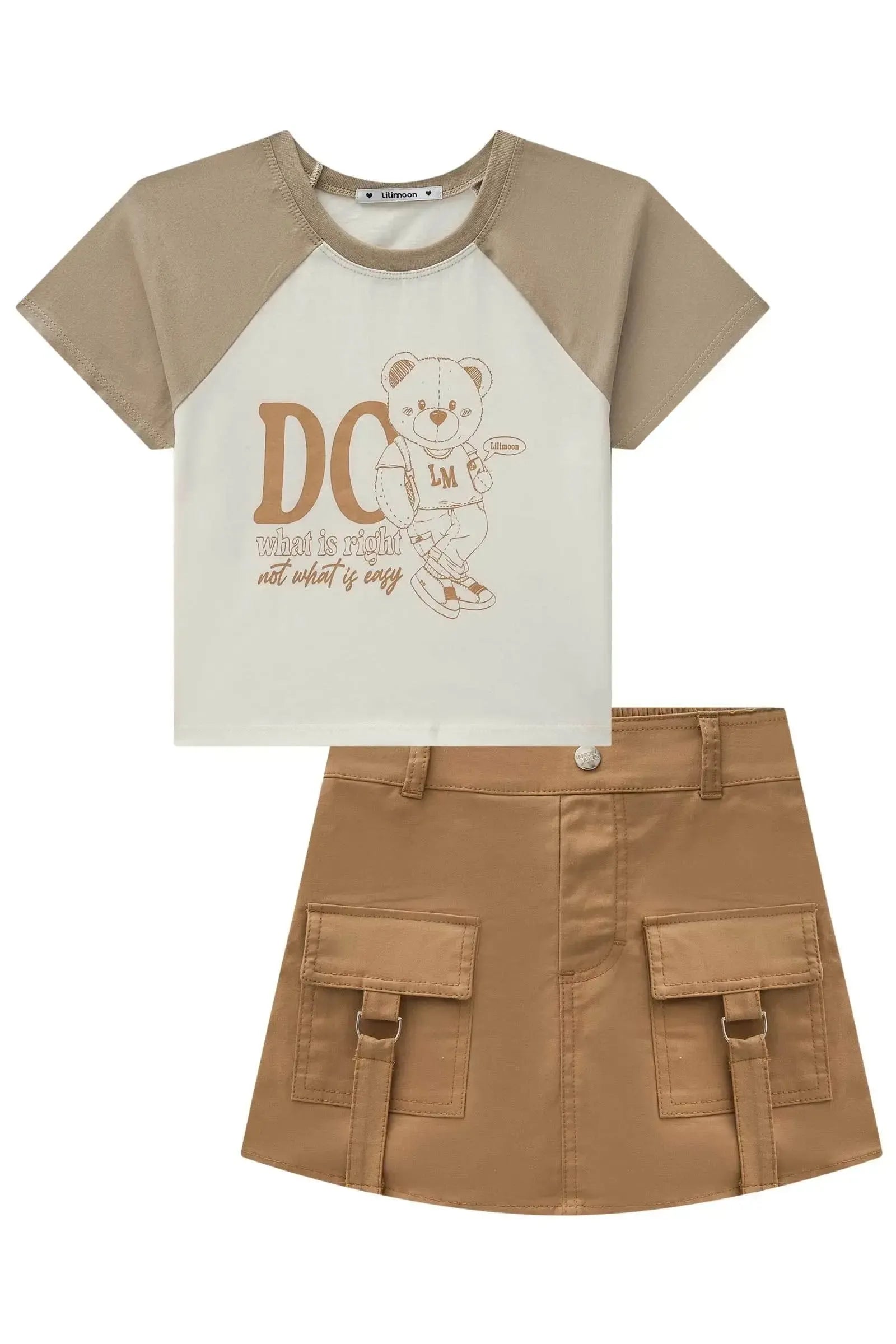 Conjunto de Blusa Boxy em Meia Malha e Short Saia em Sarja com Elastano 84310 Lilimoon Teen Menina