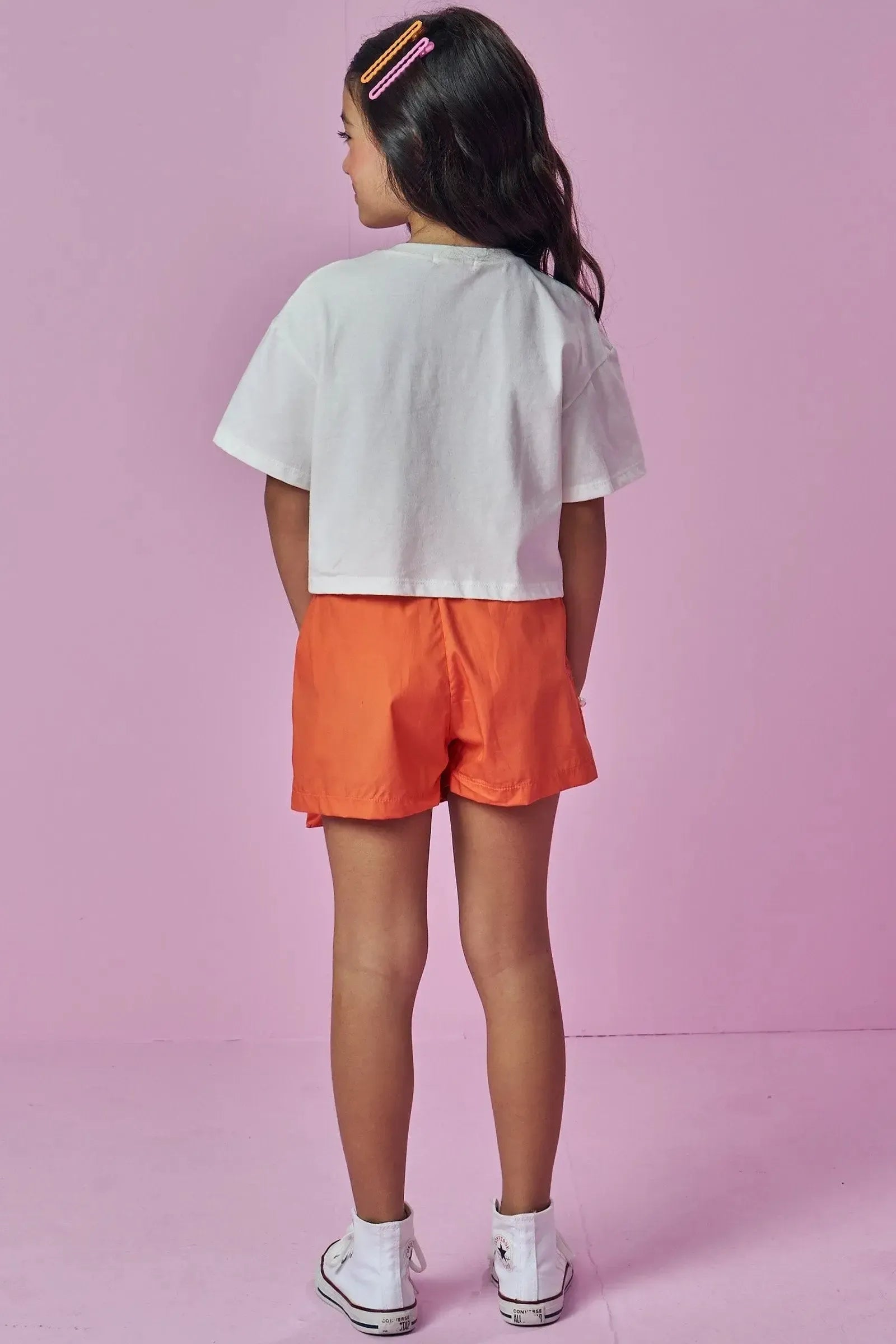 Conjunto de Blusa Boxy em Meia Malha e Short Saia em Tricoline de Algodão 93672 Kukiê Infantil Menina