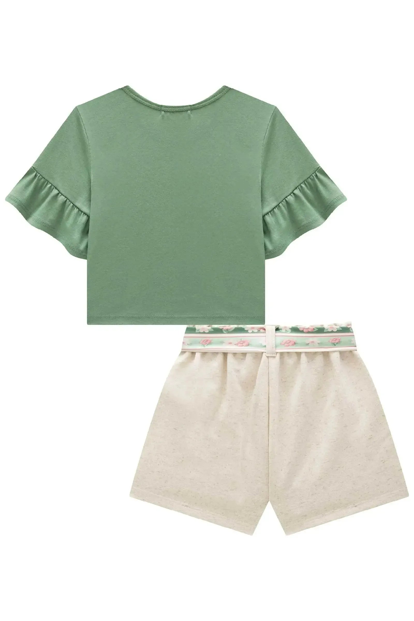 Conjunto de Blusa Boxy em Meia Malha e Shorts em Moletom sem Pelúcia 93323 Infanti Infantil Menina