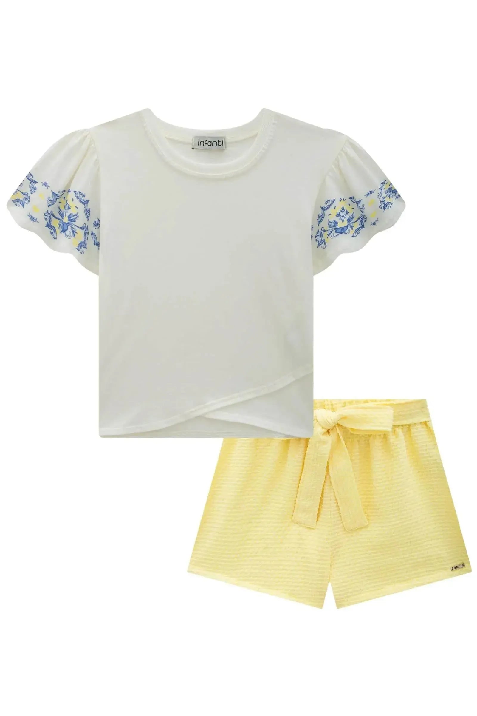 Conjunto de Blusa Boxy em Meia Malha e Shorts em Tecido Texturizado 84600 Infanti Infantil Menina