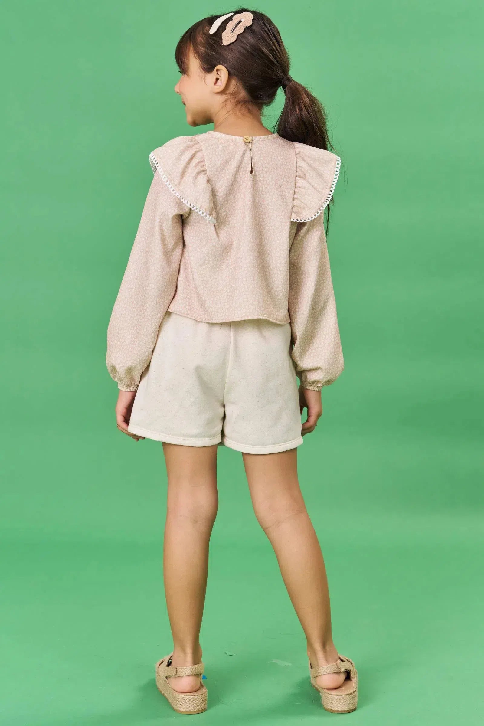 Conjunto de Blusa Boxy em Visco Twill com Short Saia em Moletom sem Pelúcia 80087 Infanti Infantil Menina