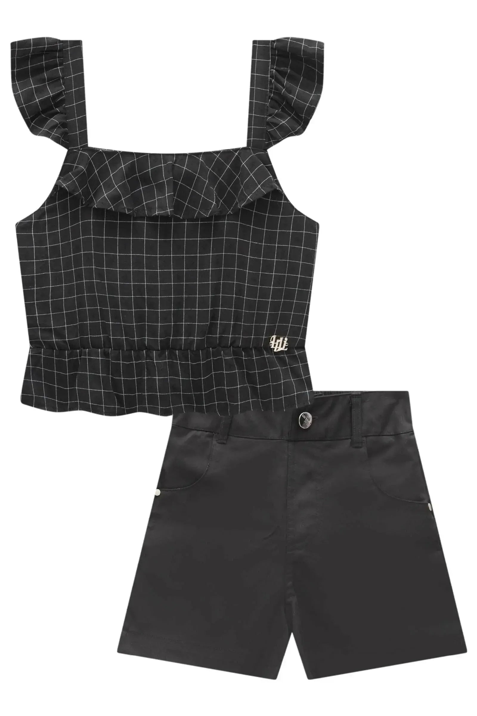 Conjunto de Blusa Boxy em Viscose Ryon e Shorts em Sarja com Elastano 83878 Lilimoon Teen Menina